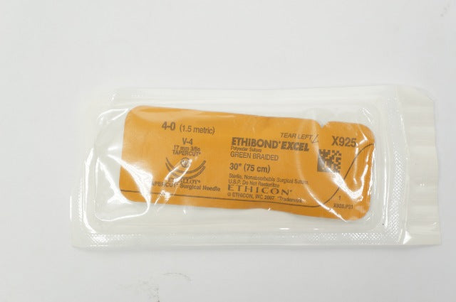 Ethicon X925 4-0 Ethibond Excel Polyester Stre V-4 17mm 3/8c Tapercut, 30inch