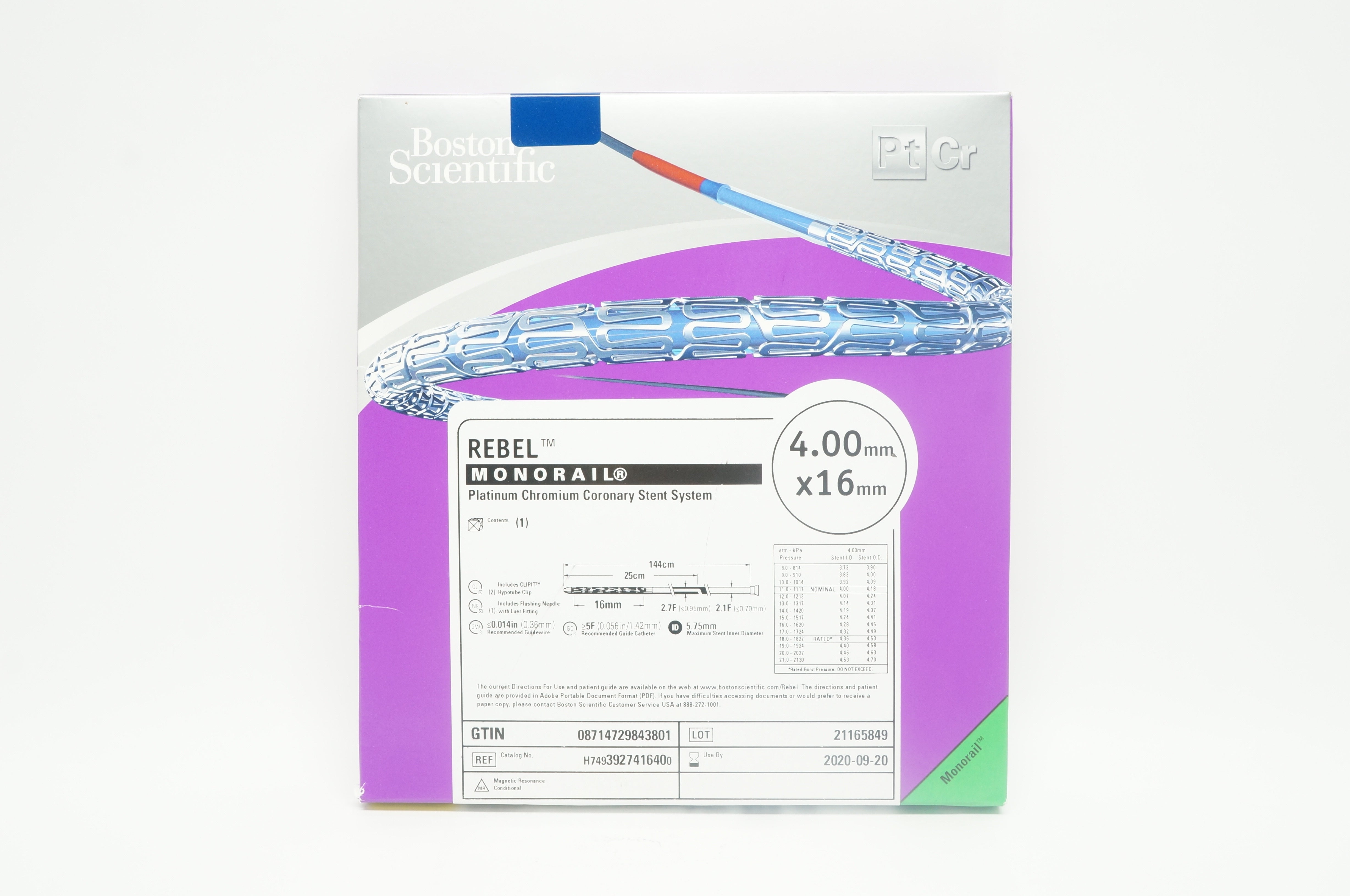 Boston Scientific H7493927416400 Rebel Monorail Stnt System 4.00mm x 16mm (x)