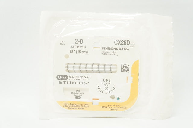 Ethicon CX26D 2-0 Ethibond Excel CT-2, 26mm 1/2c Taper, 18inch