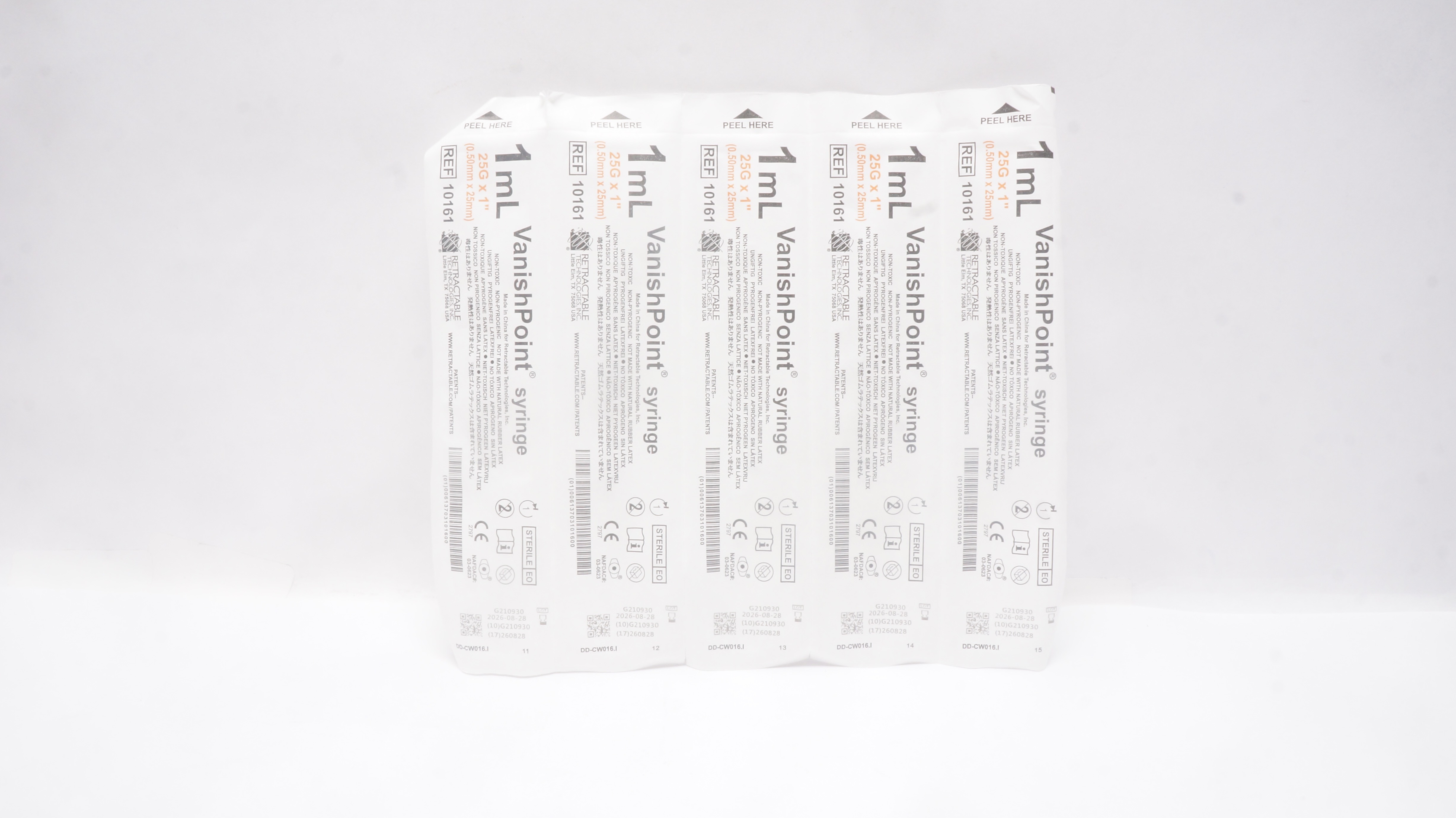 Retractable Technologies 10161 VanishPoint Syringe 1mL, 25G x 1inch - Set of 5