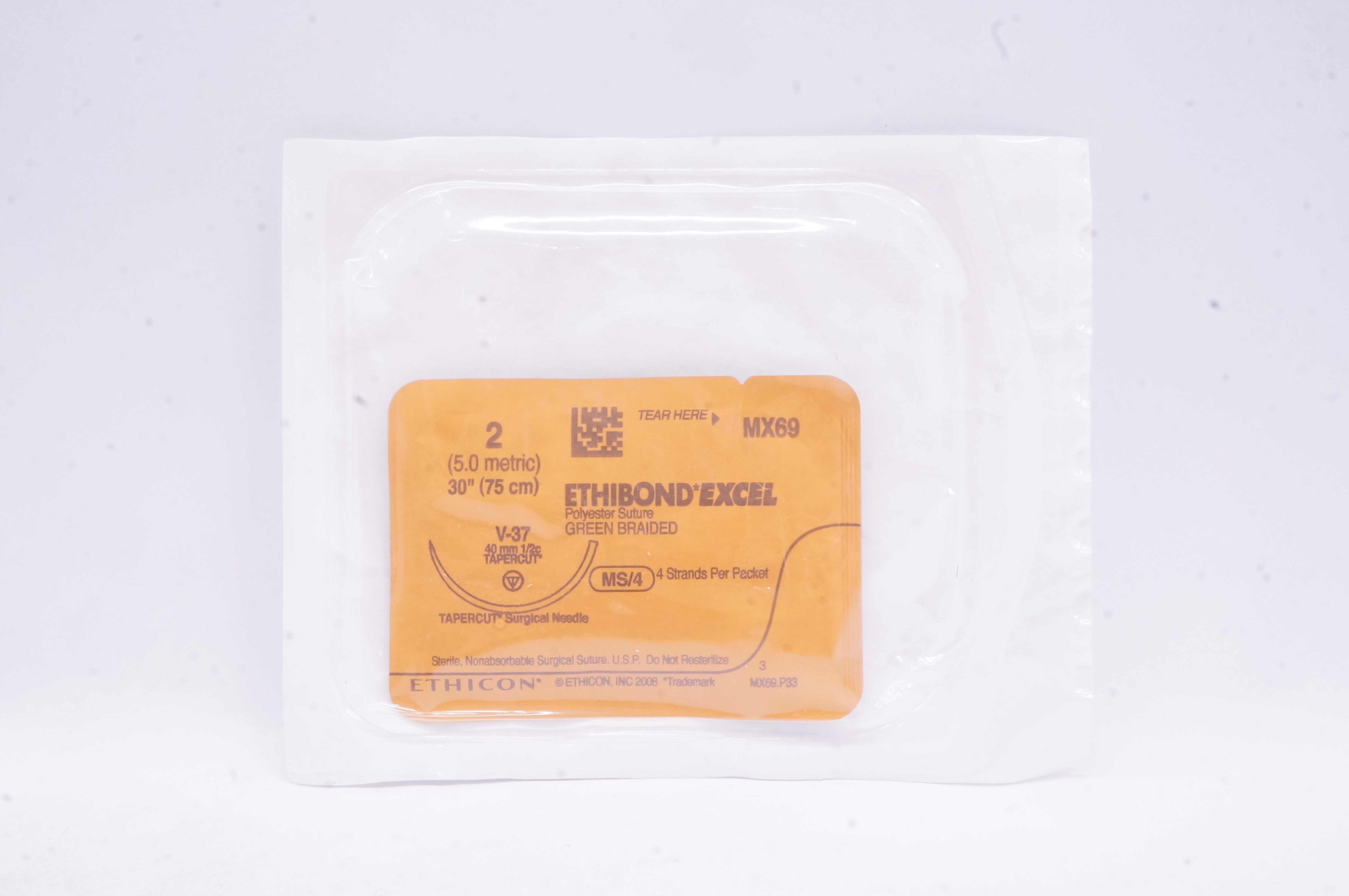 Ethicon MX69 2 ETHIBOND EXCEL, V-37, 40mm 1/2c Tapercut, 30inch