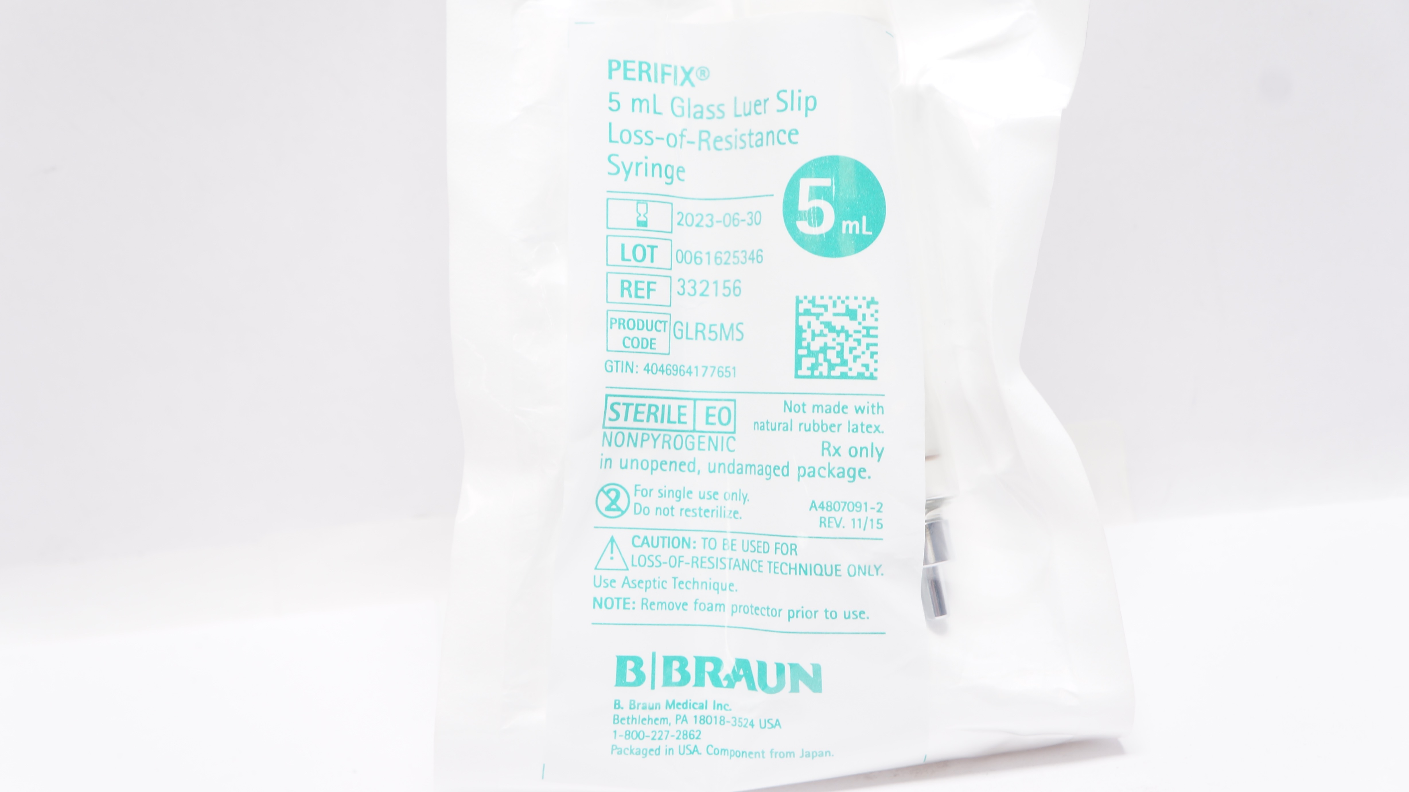 Braun 332156 Prefix 5mL Glass Luer Slip Loss-of-Resistance Syringe (x)