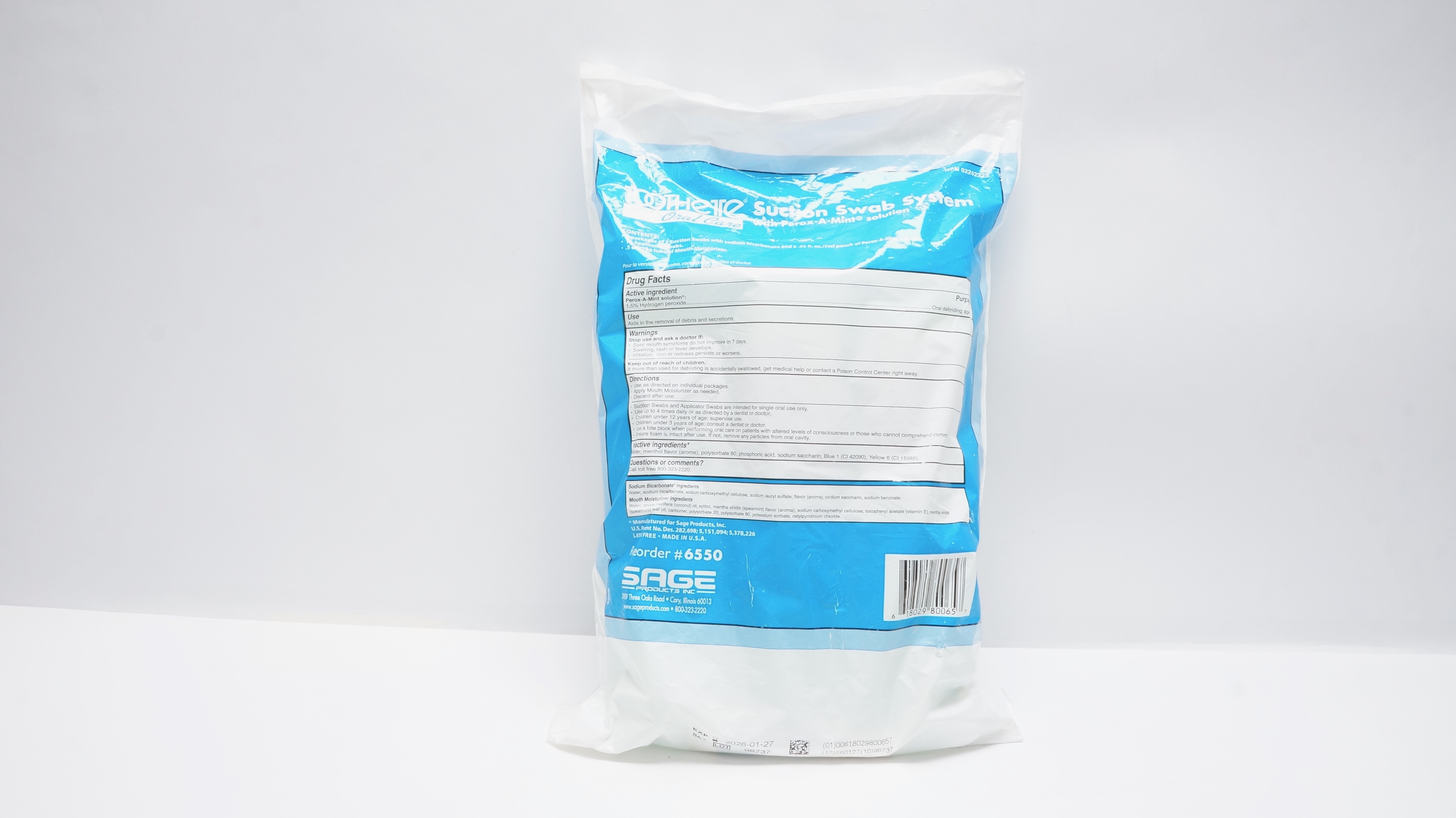 Sage 6550 Toothette Suction Swab System w/Perox -A- Mint Solution