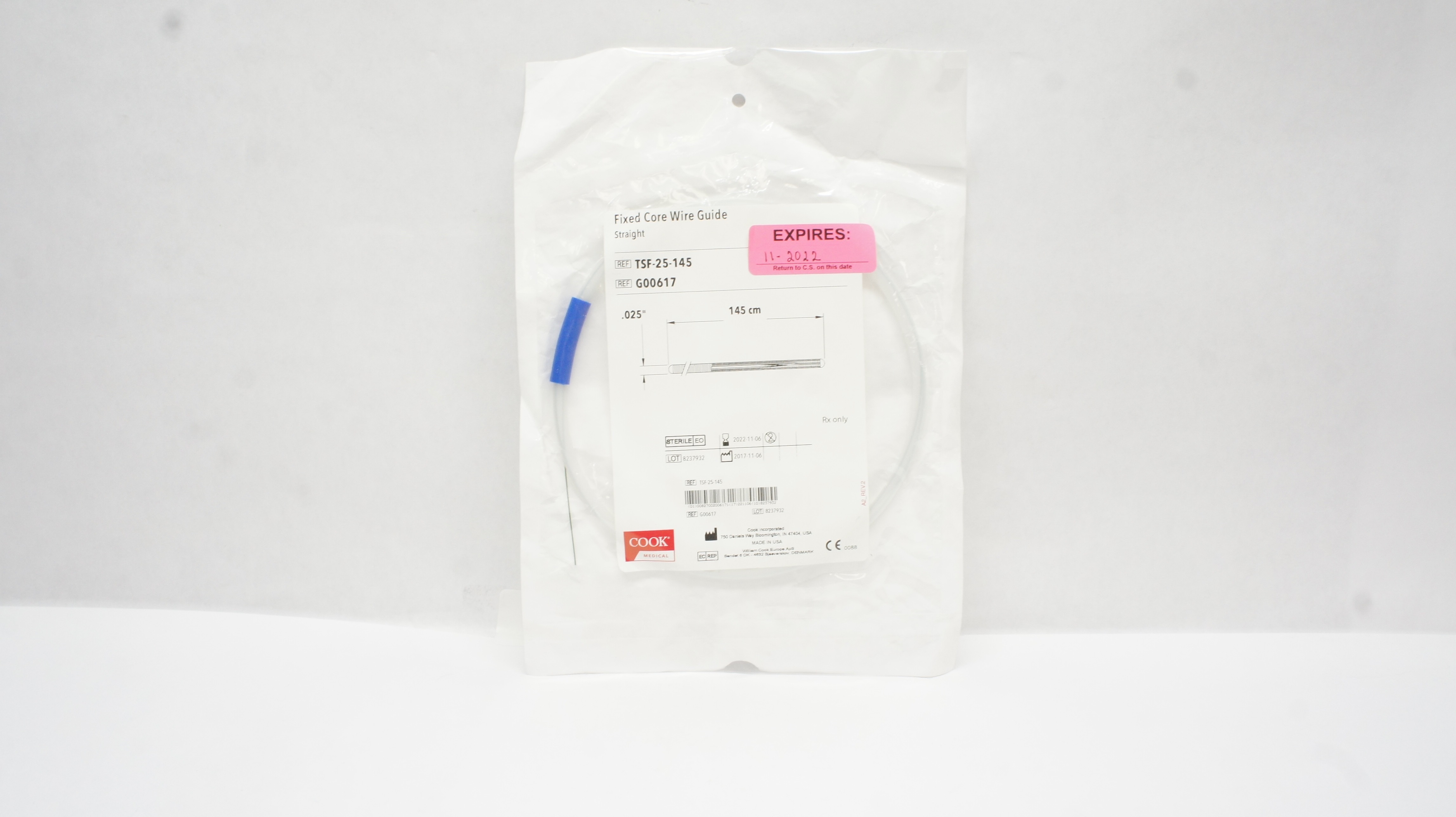 Cook Medical G00617 Fixed Core Wire Guide Straight 0.025 (x)