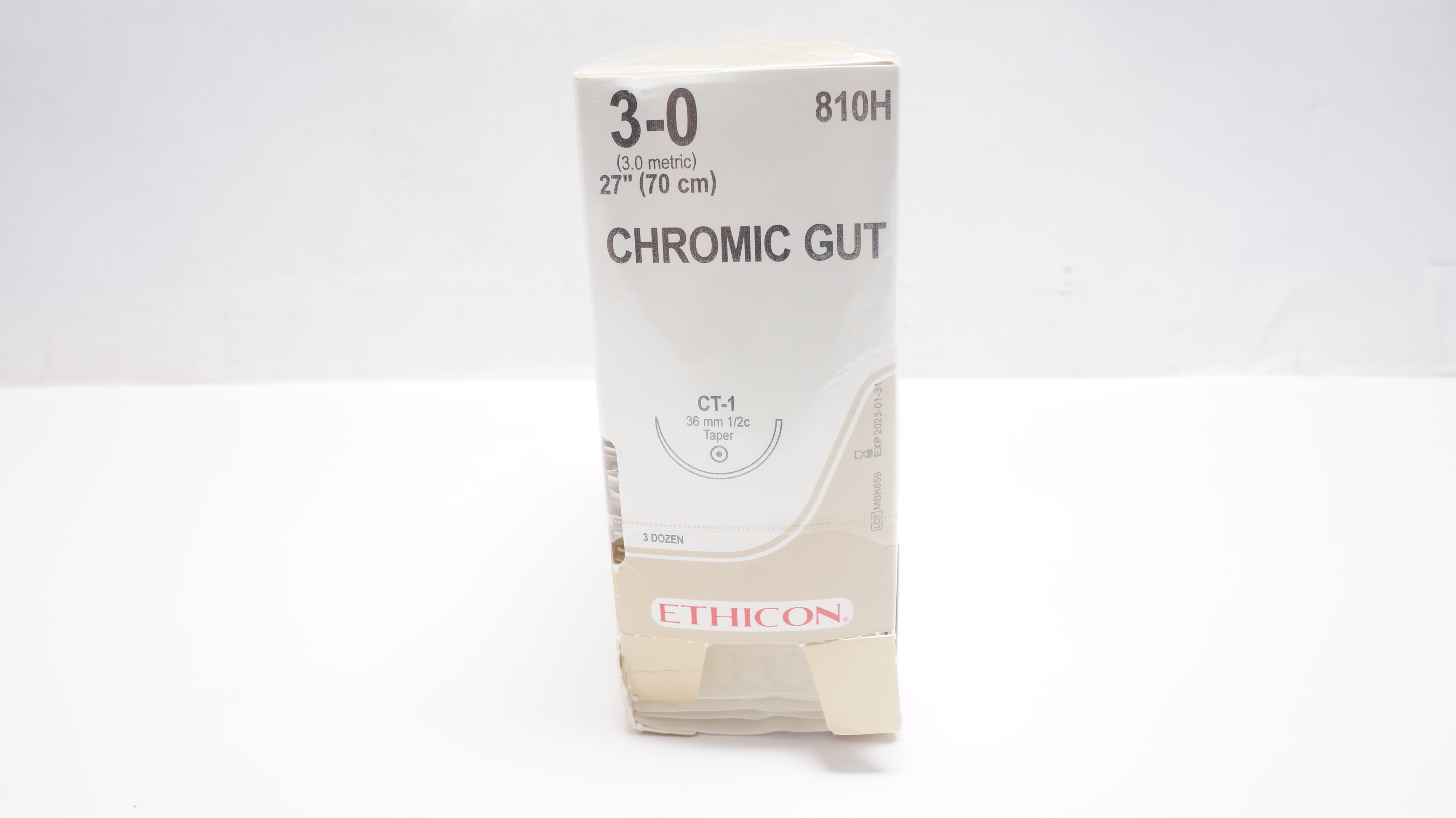 Ethicon 810H 3-0 Chromic Gut Stre CT-1 36mm 1/2c Taper, 27inch (x) - Box of 36