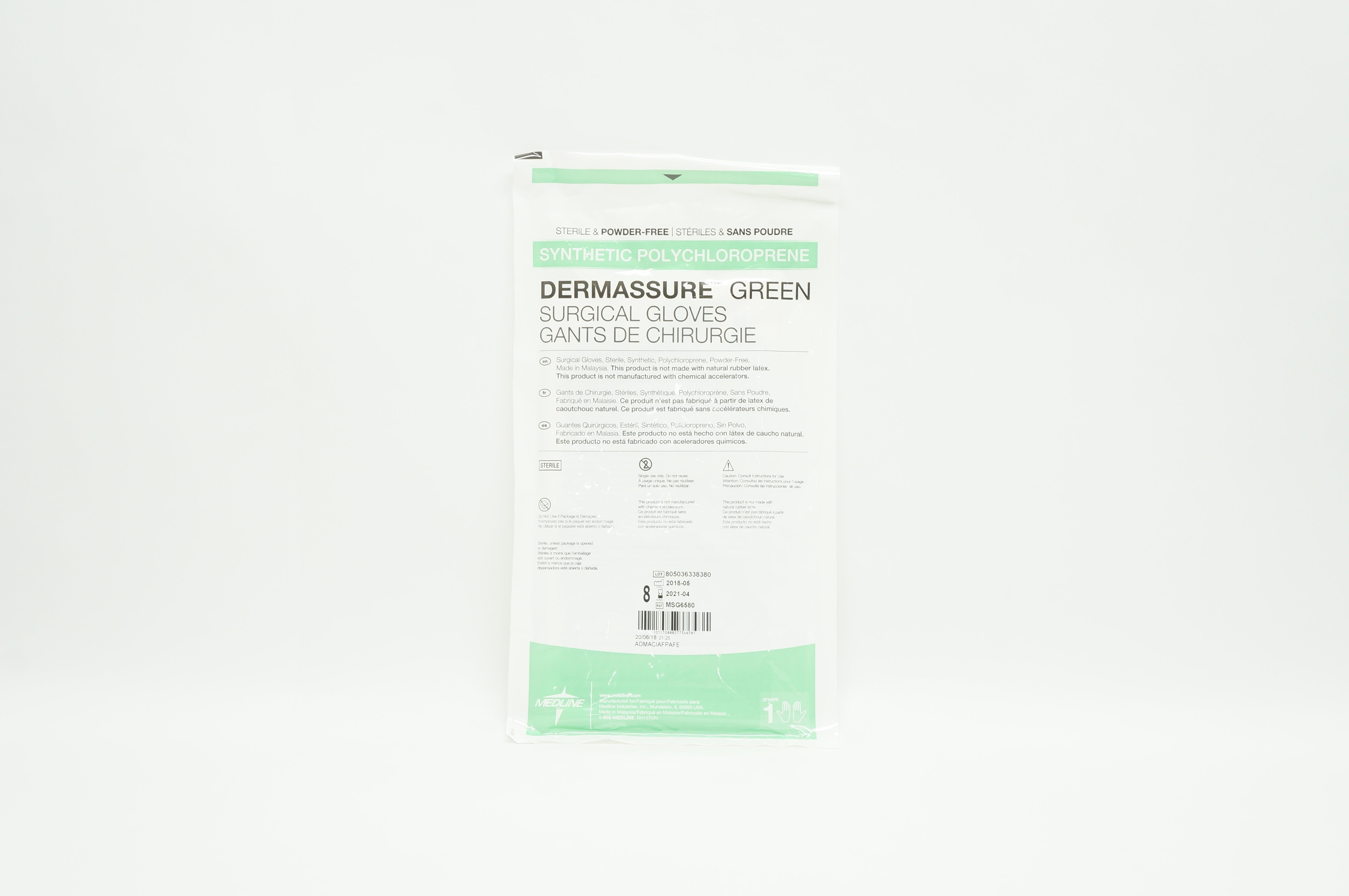 Medline MSG6580 Dermassure Green Surgical Gloves 8