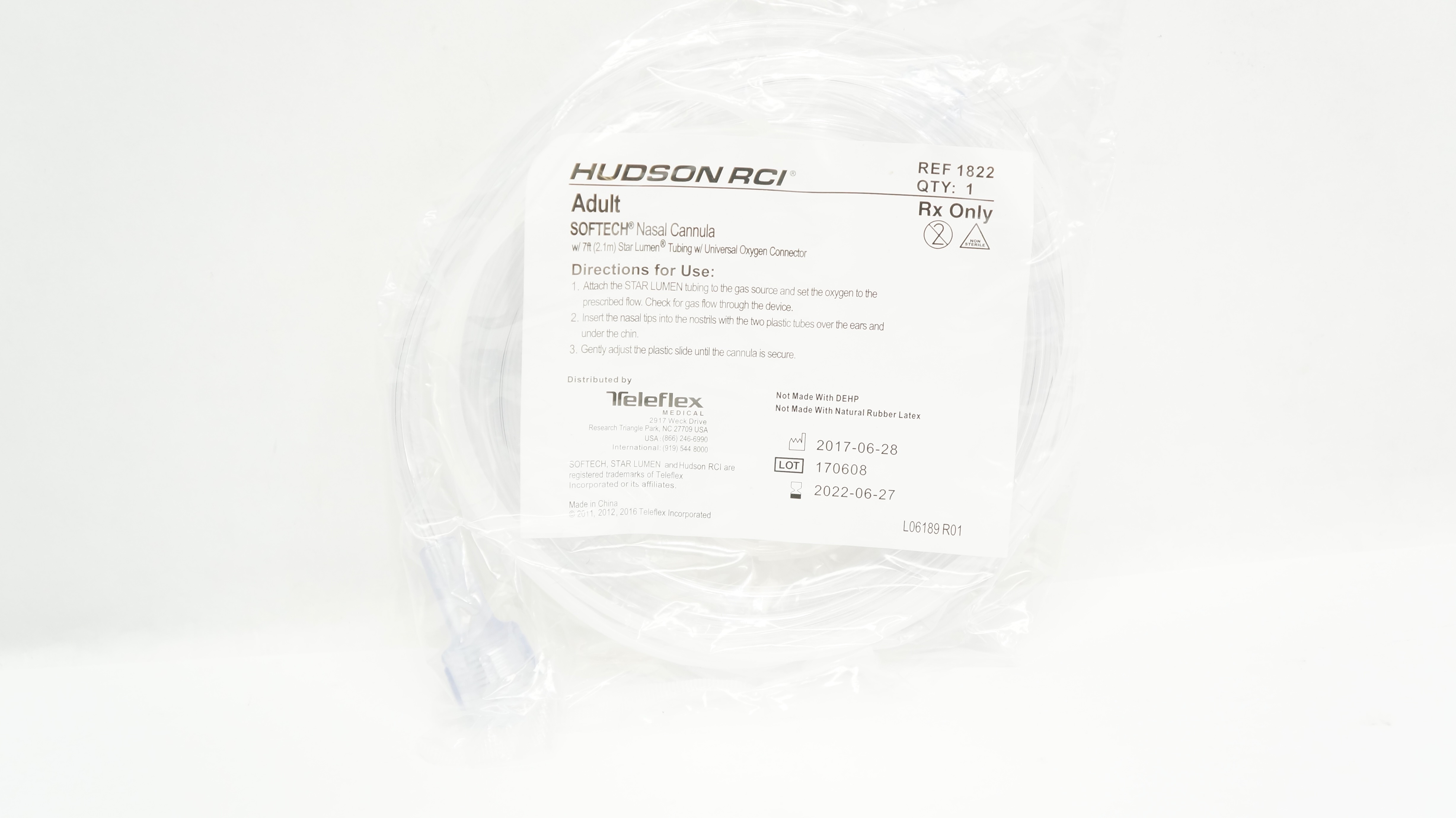 Teleflex 1822 Hudson RCI Adult Softech Nasal Cannula w/7ft. Tubing (x)