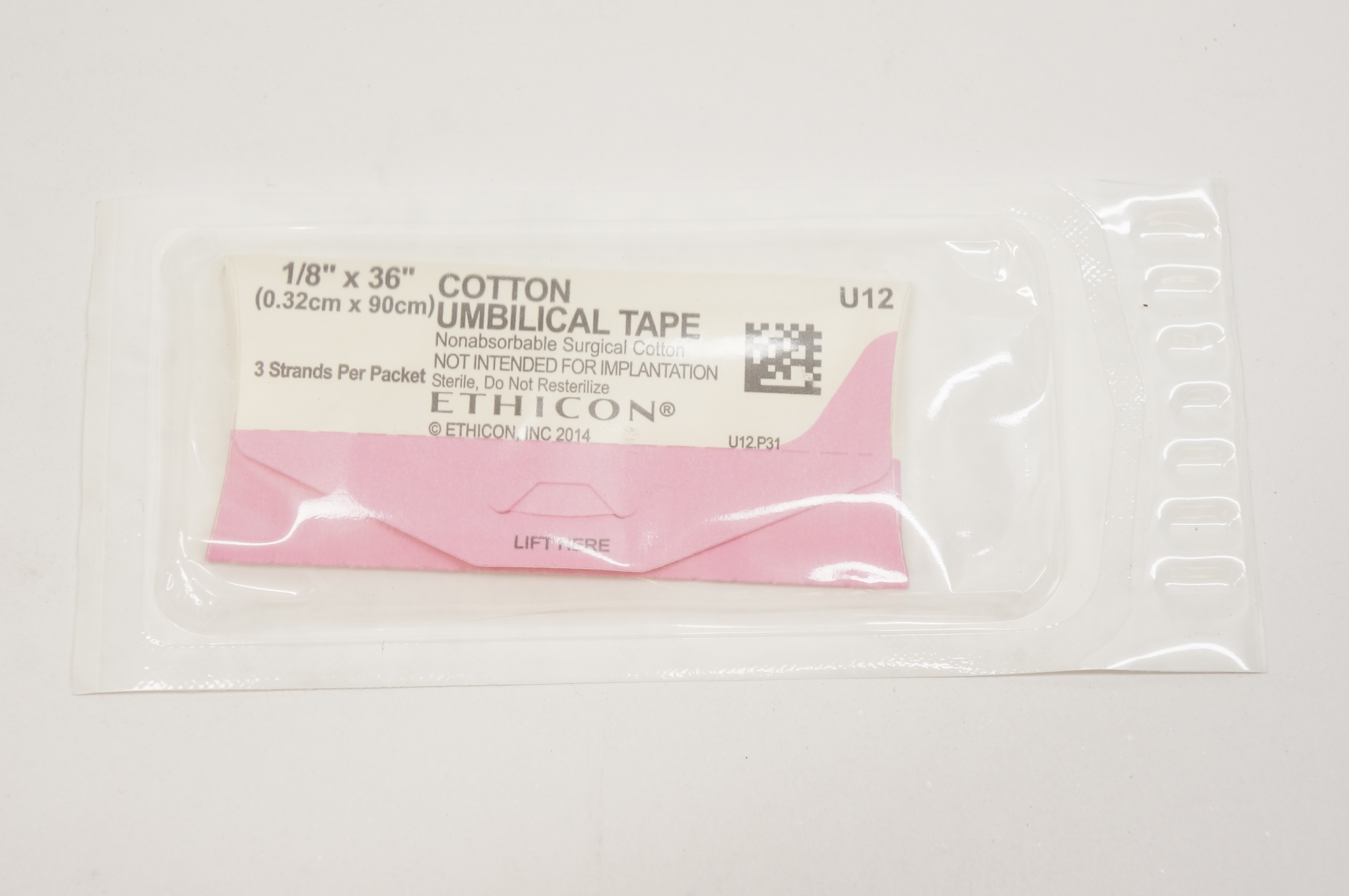 Ethicon U12 Cotton Umbilical Tape 1/8inch x 36inch