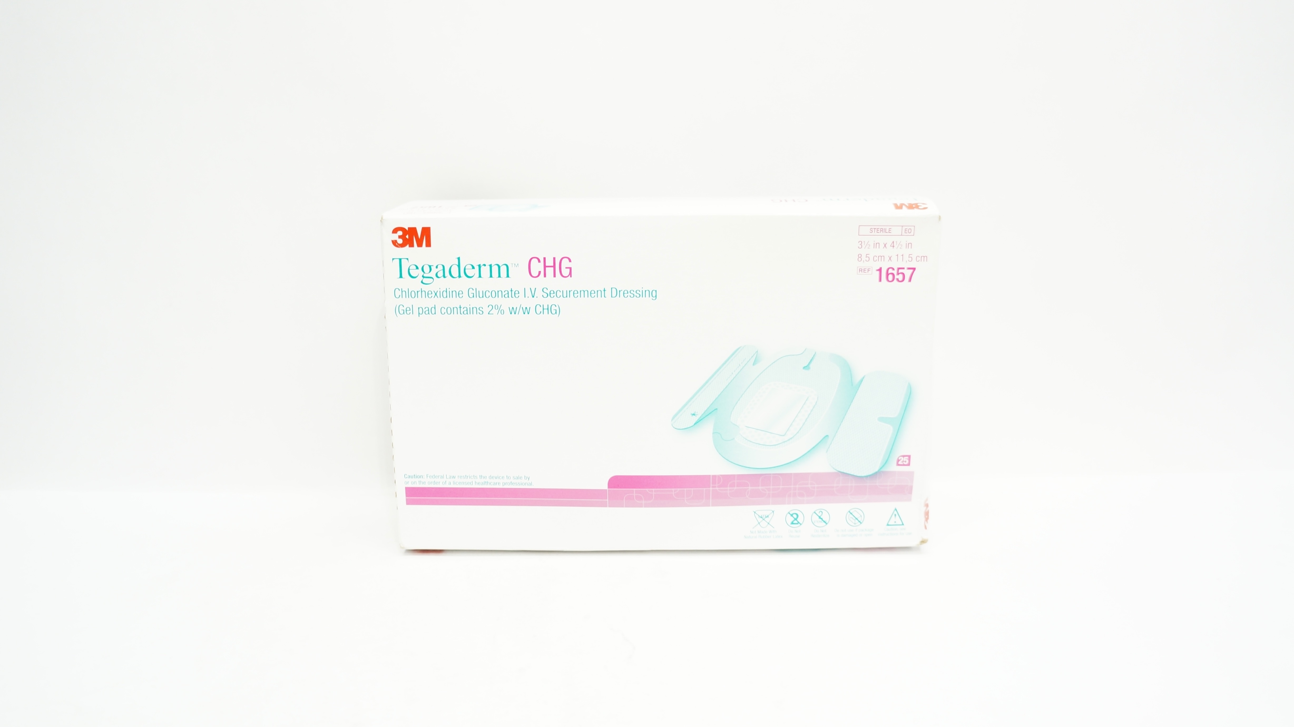 3M 1657 Tegaderm CHG I.V. Securement Dressing 3-1/2 x 4-1/2inch - Box of 25