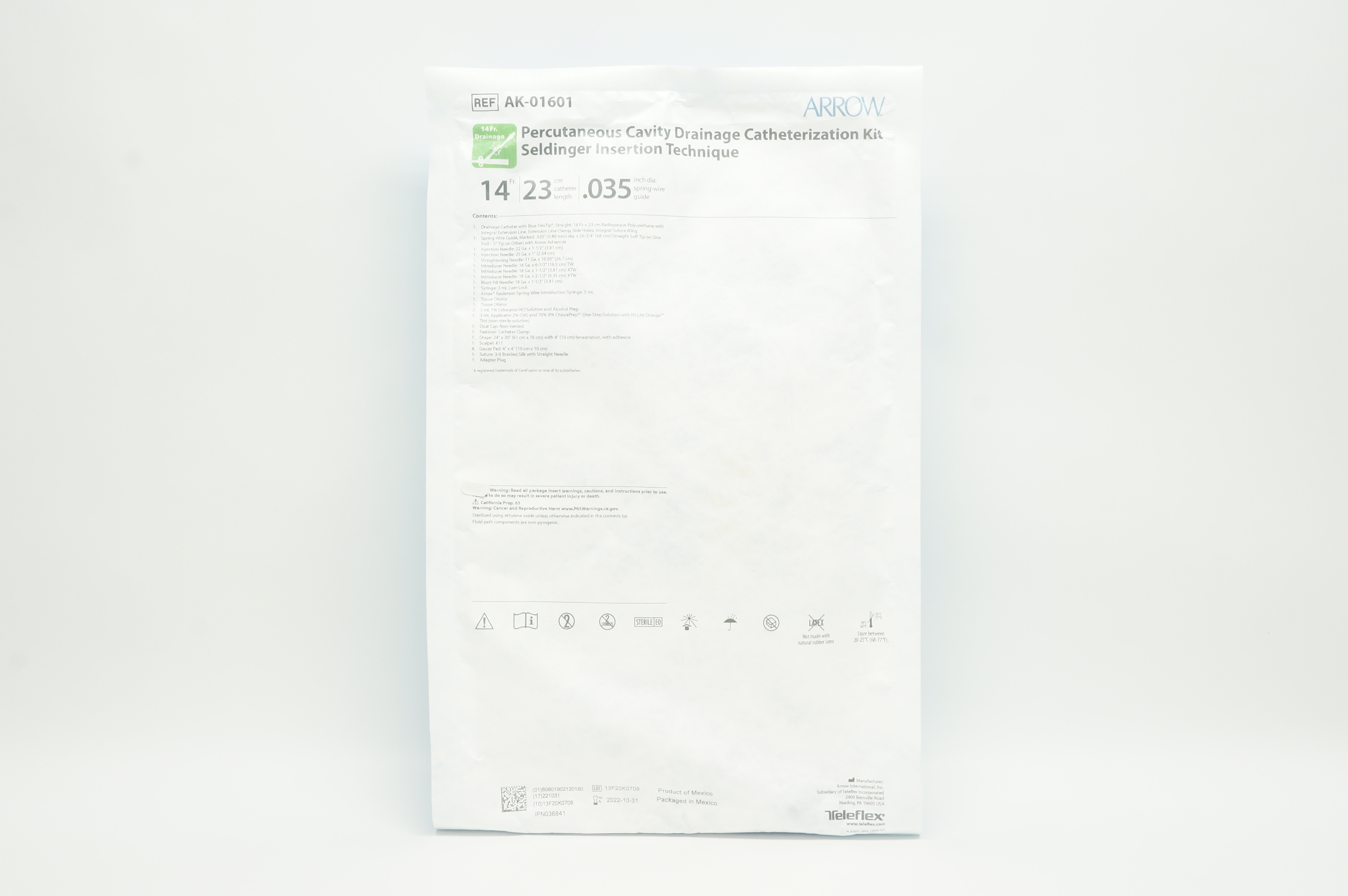 Arrow AK-01601 Percutaneous Cavity Drainage Catheterization Kit 14Fr. x 23cm
