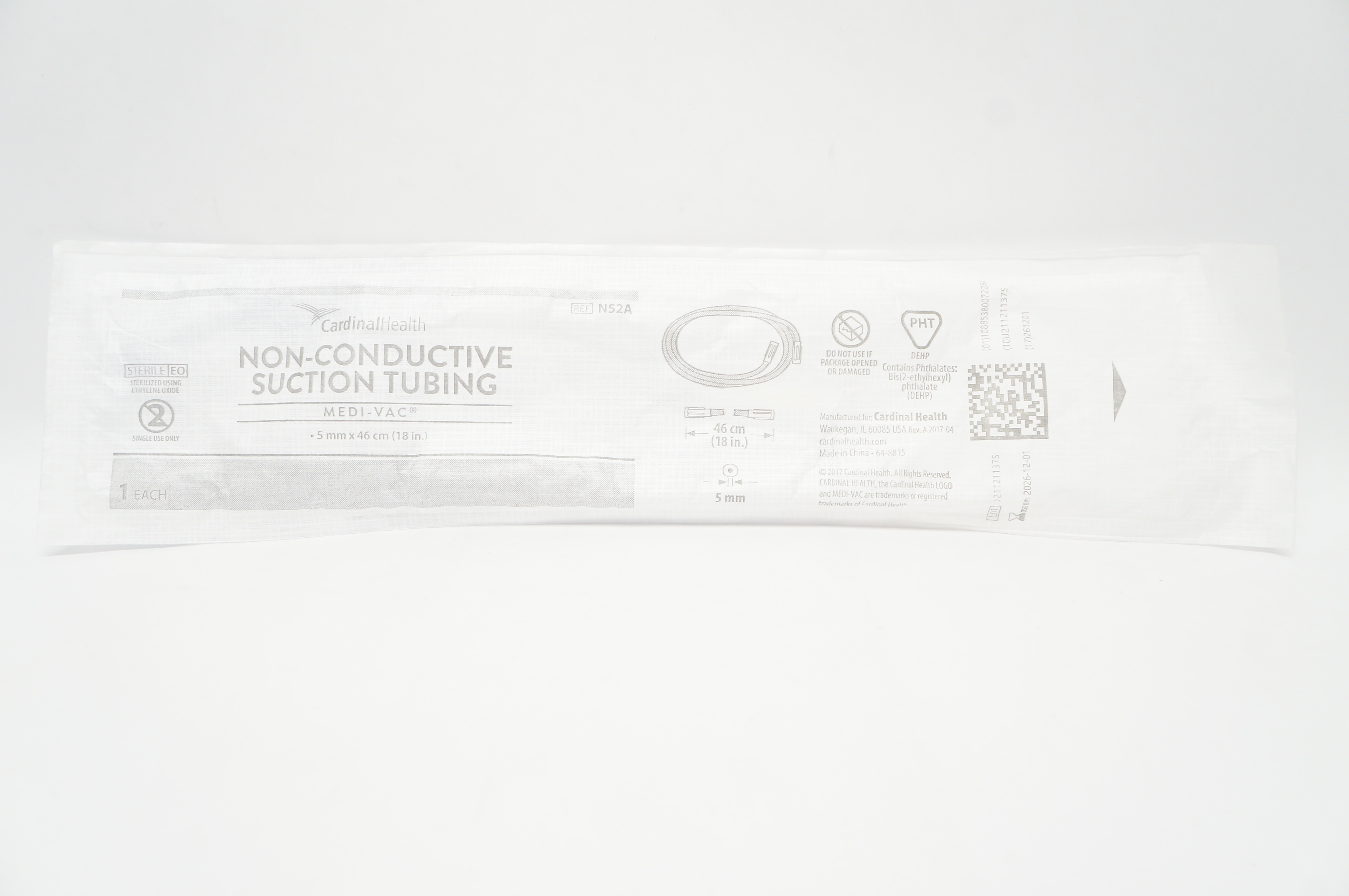 Cardinal Health N52A Medi-Vac Non-Conductive Suction Tubing 5mm x 18inch