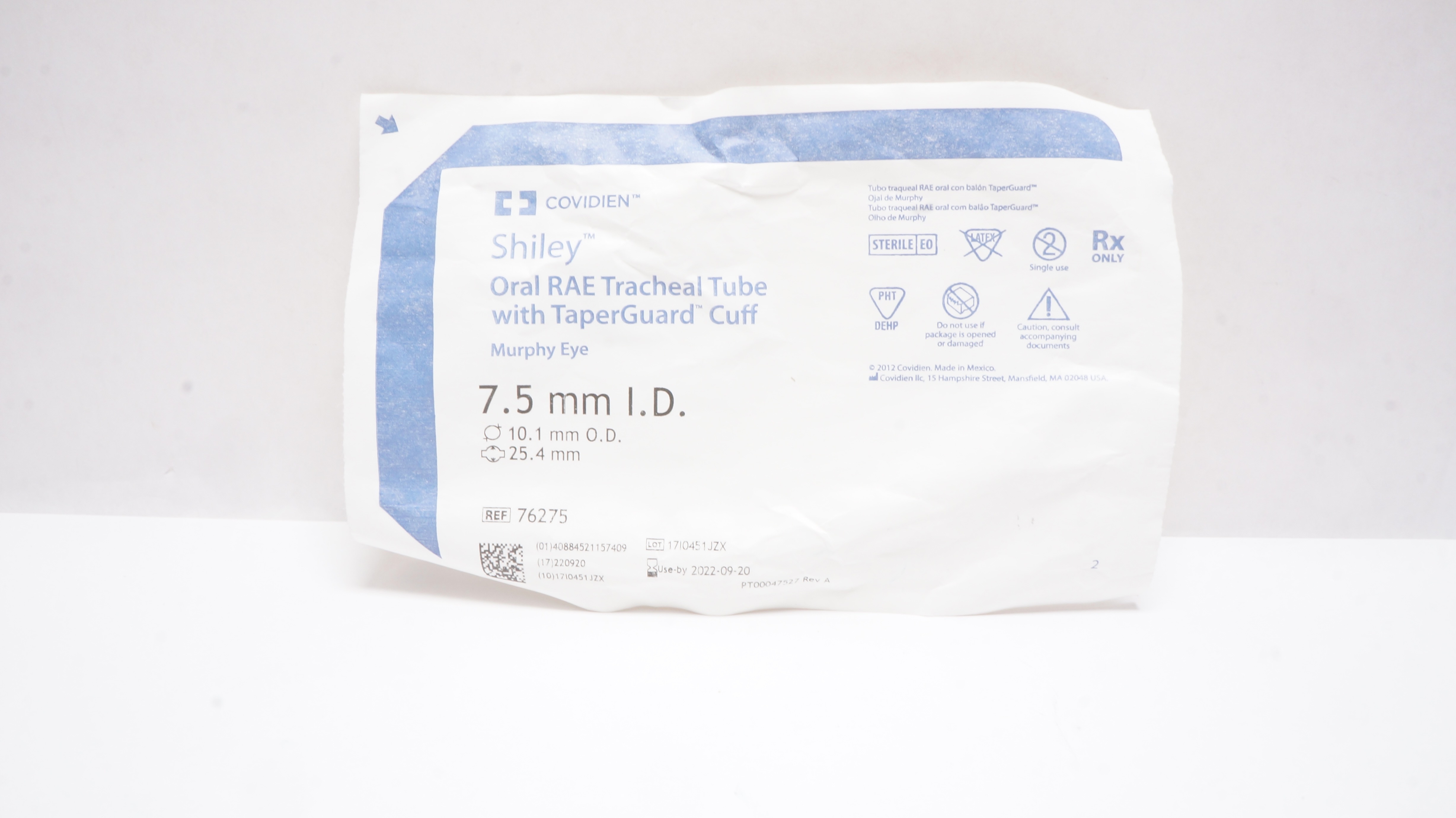 Covidien 76275 Shiley Oral RAE Tracheal Tube 7.5mm ID, 10.1mm OD (x)