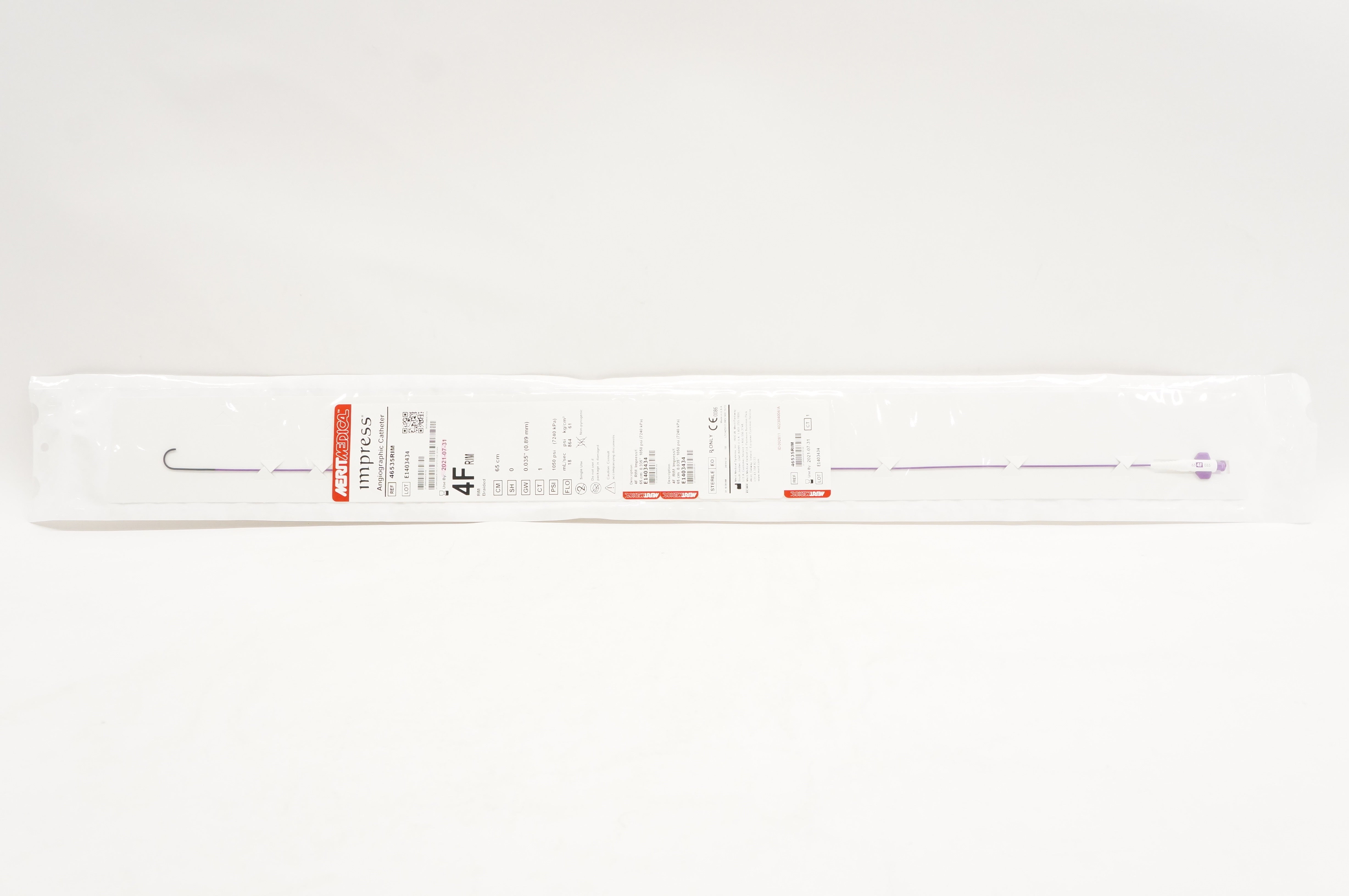 MeritMedical 46535RIM Impress RIM Angiographic Cath. 4F x 0.035in x 65cm (x)