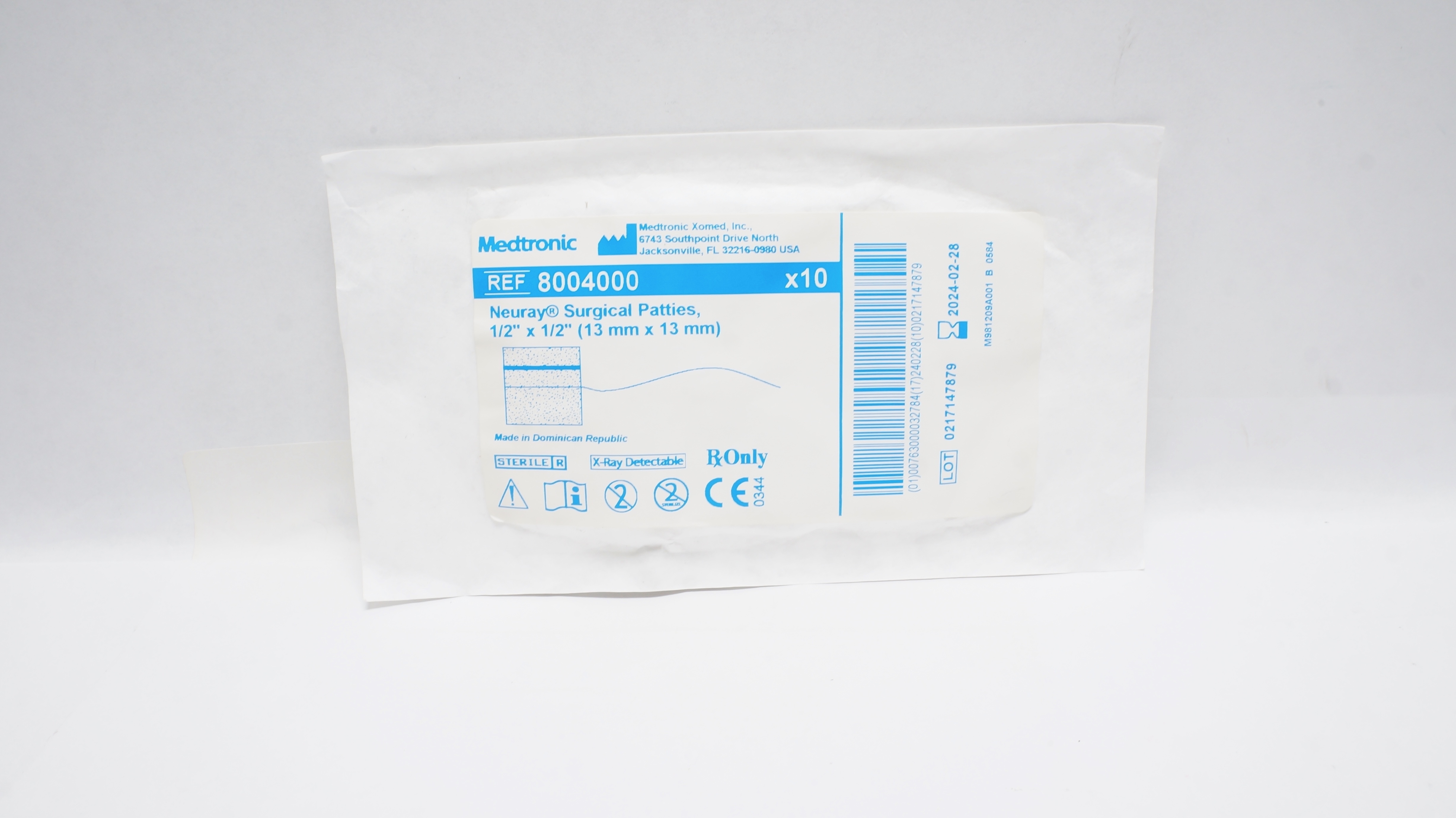 Medtronic 8004000 Neuray Surgical Patties, 1/2inch x 1/2inch (x) - Pack of 10
