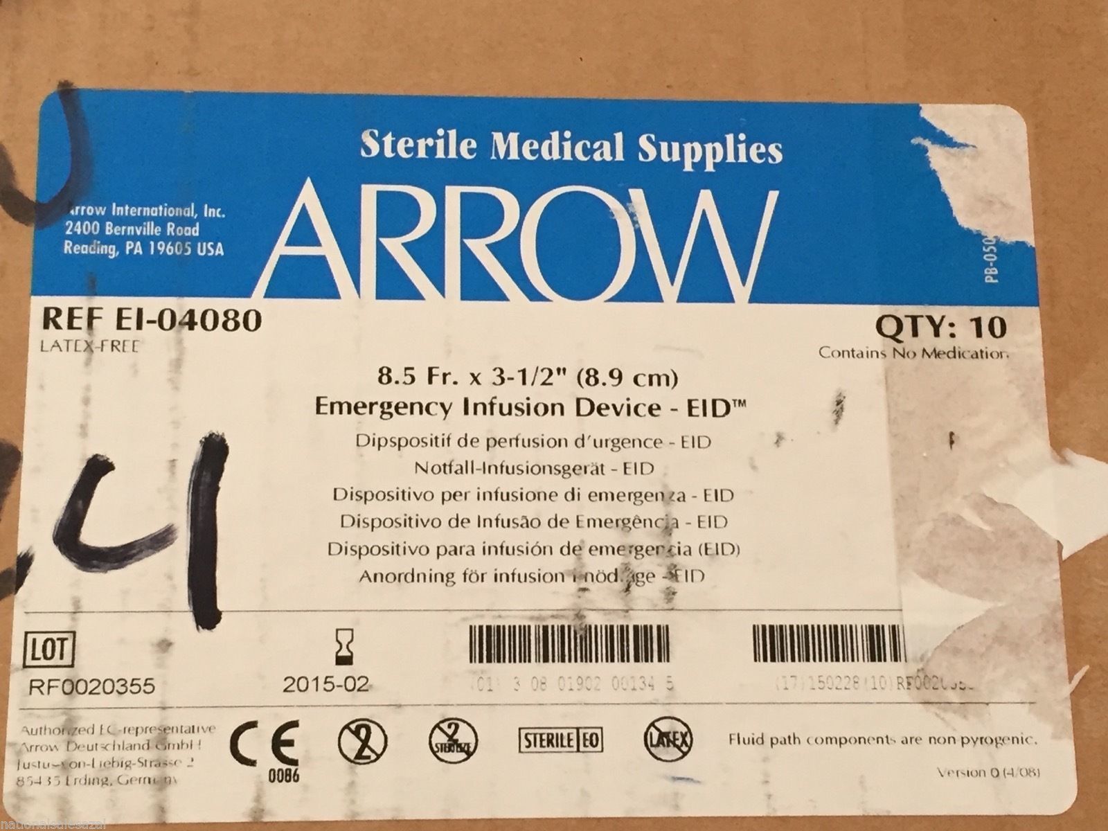 EI-04080 ~ Arrow Emergency Infusion Device 8.5Fr. x 3-1/2in. ~ Box of 10 (x)