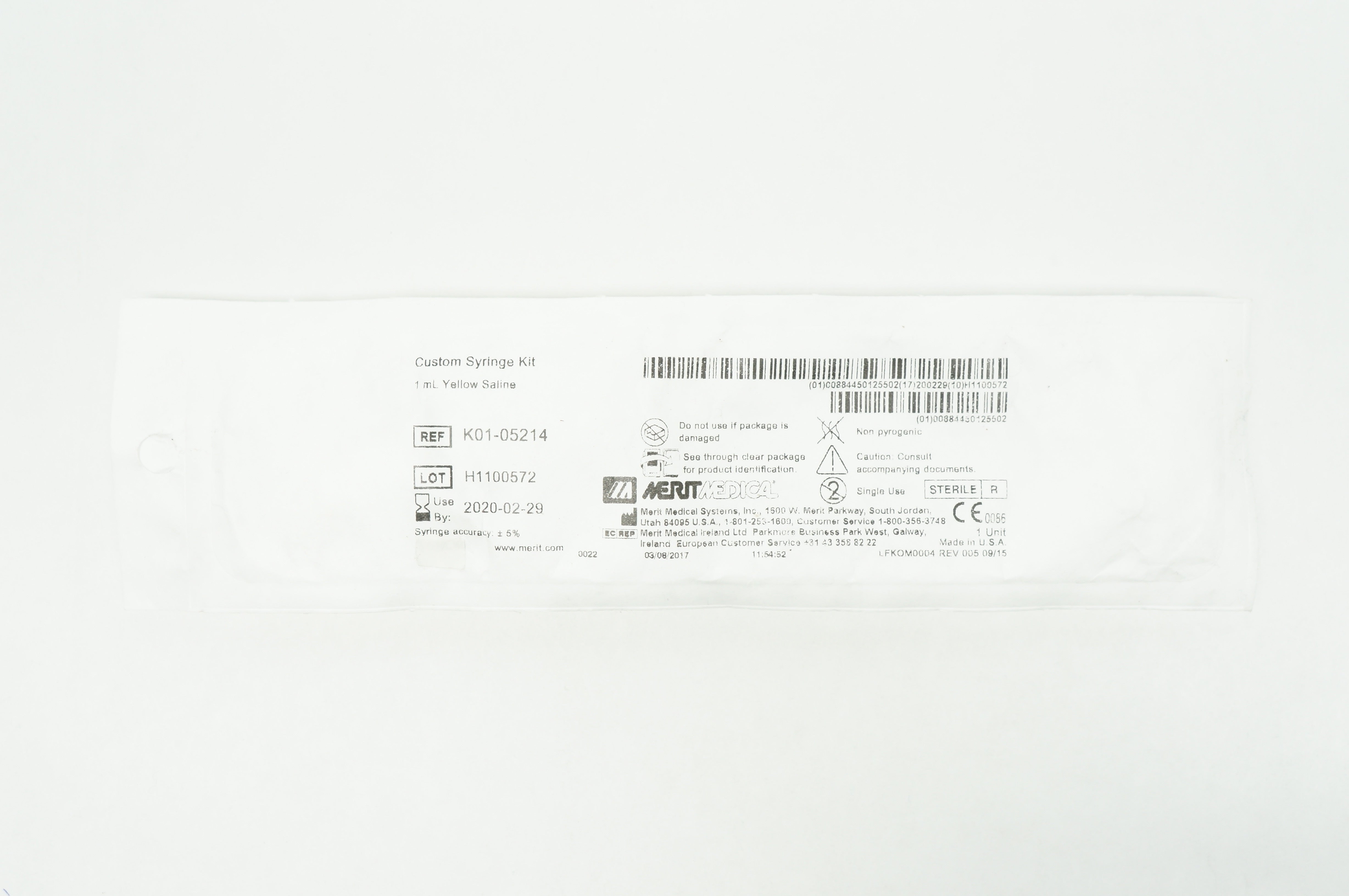 Merit Medical K01-05214 Custom Syringe Kit Yellow Saline 1 mL (x)
