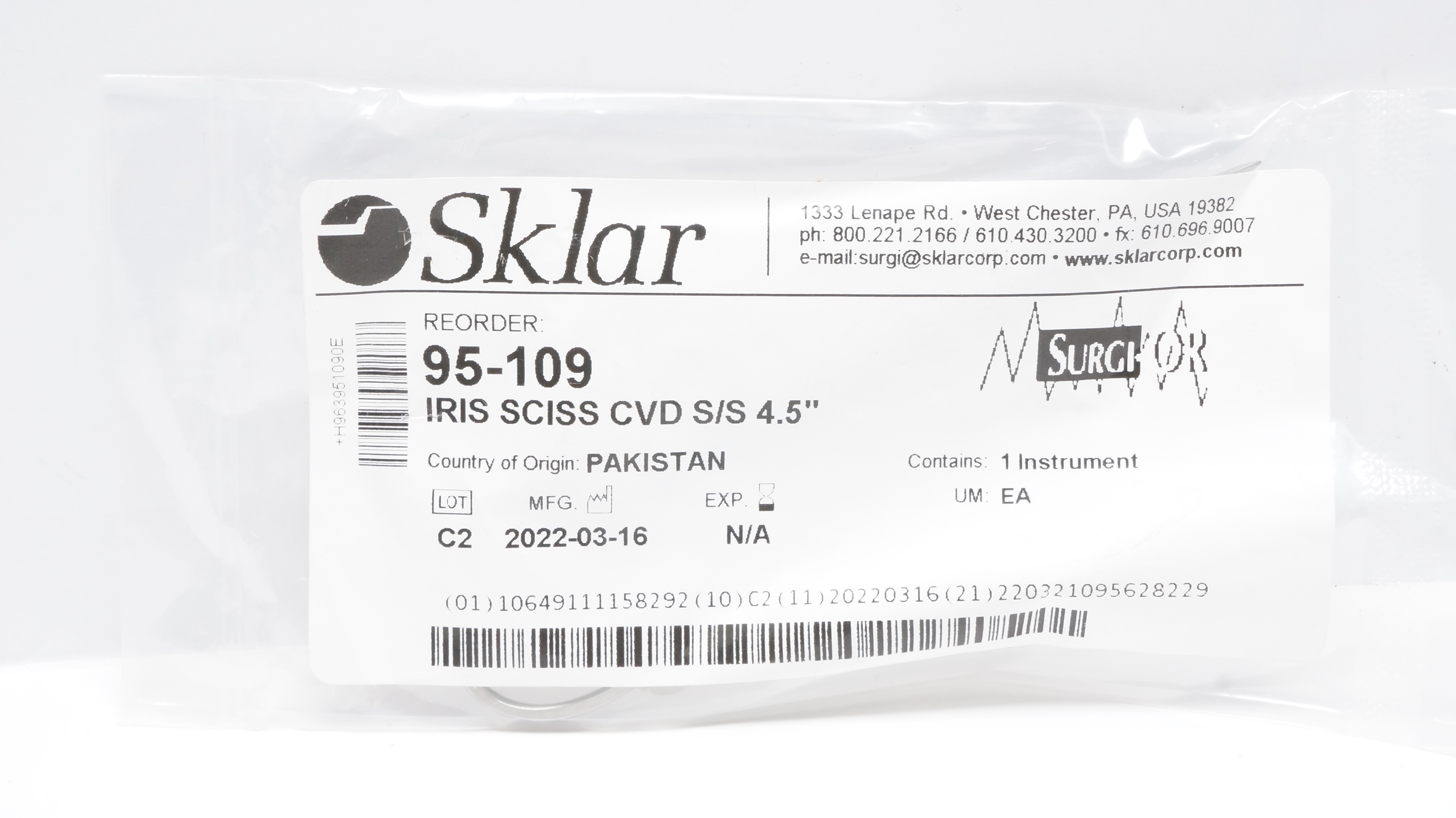 Sklar 95-109 Iris Scissor CVD S/S 4.5inch