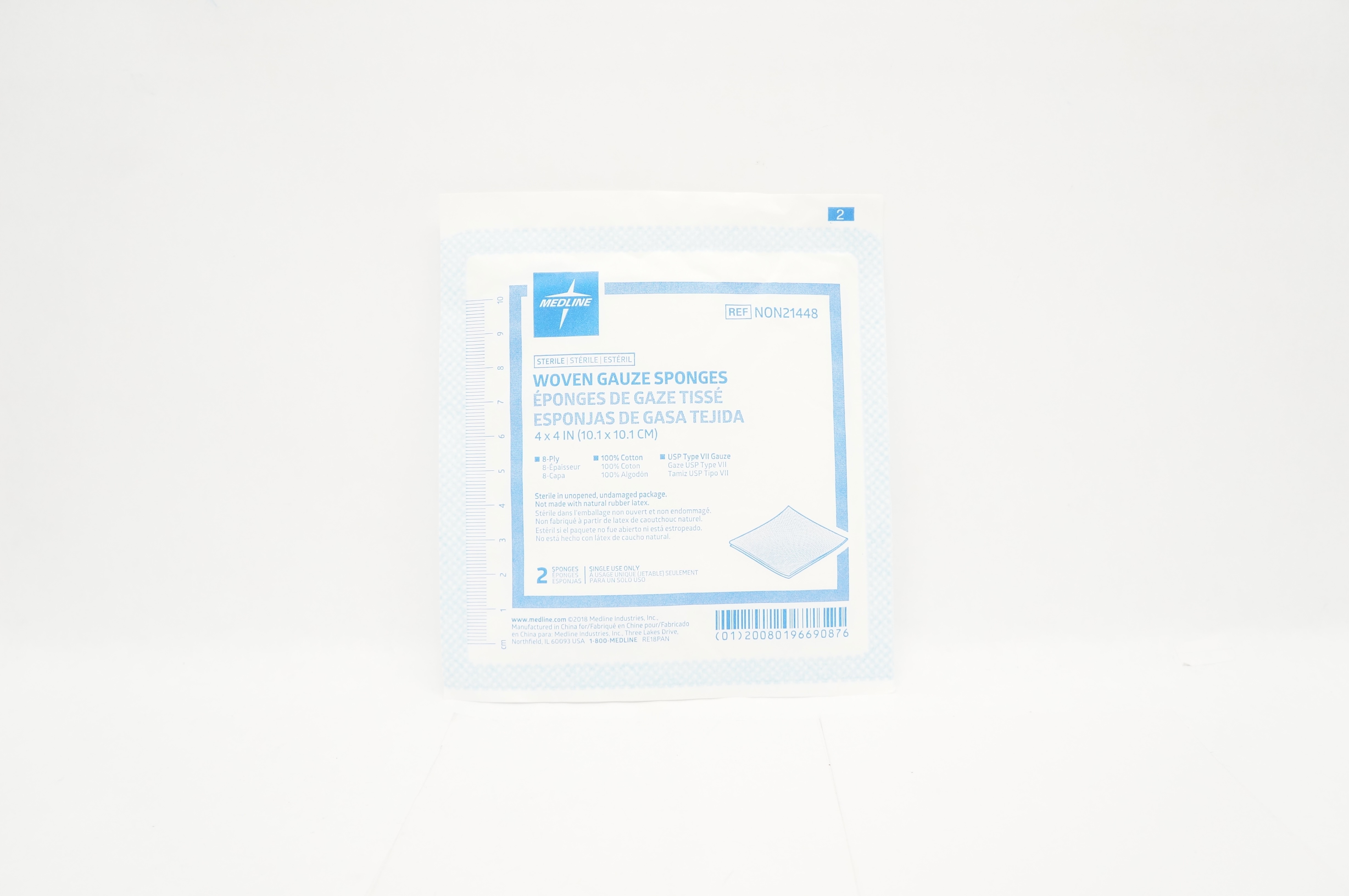 Medline NON21448 Woven Gauze Sponges, 8-Ply, 100% Cotton 4 x 4 inch - Pack of 2