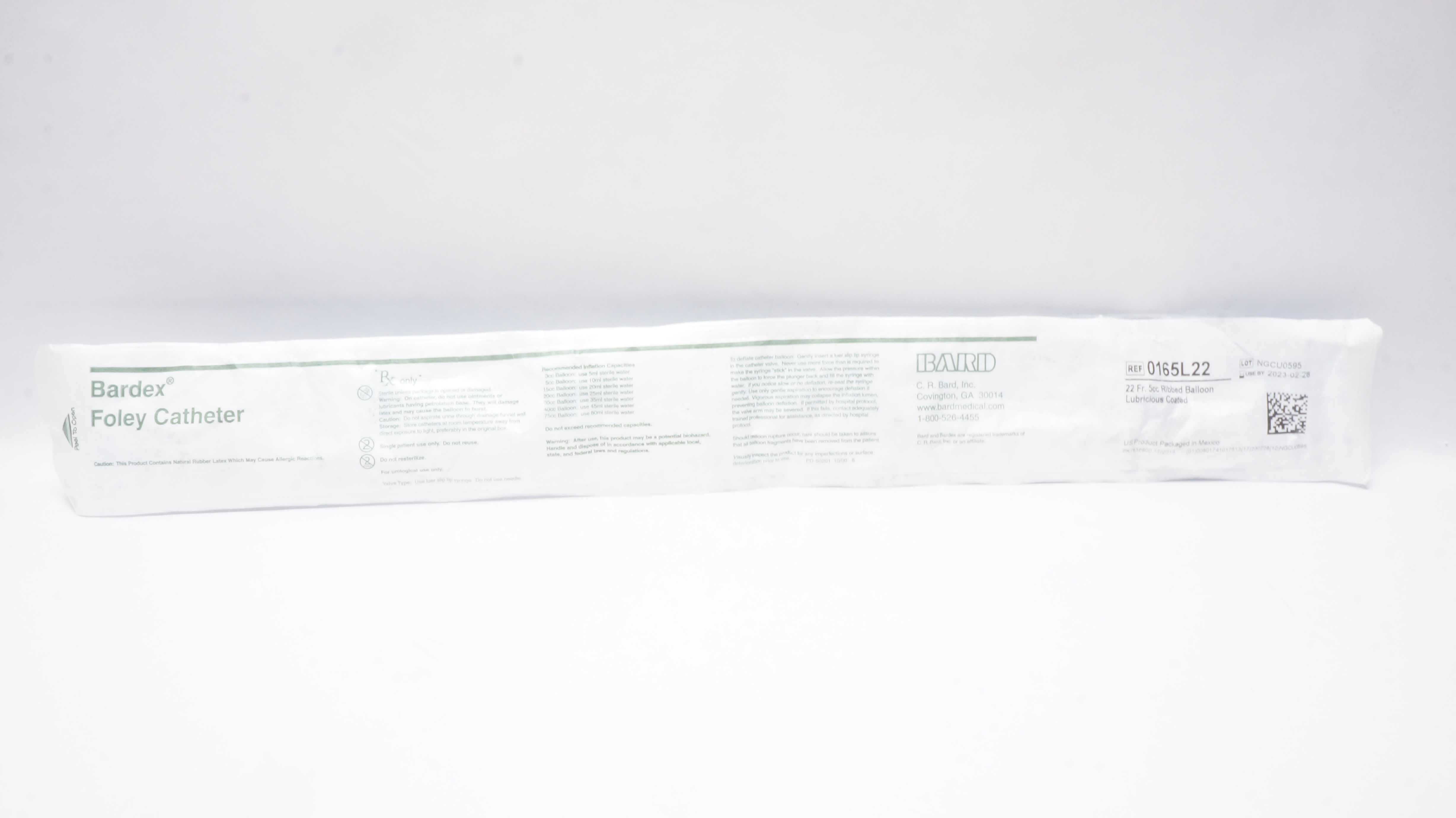Bard 0165L22 Bardex Foley Cath. 22Fr x 5cc Ribbed Balloon (x)