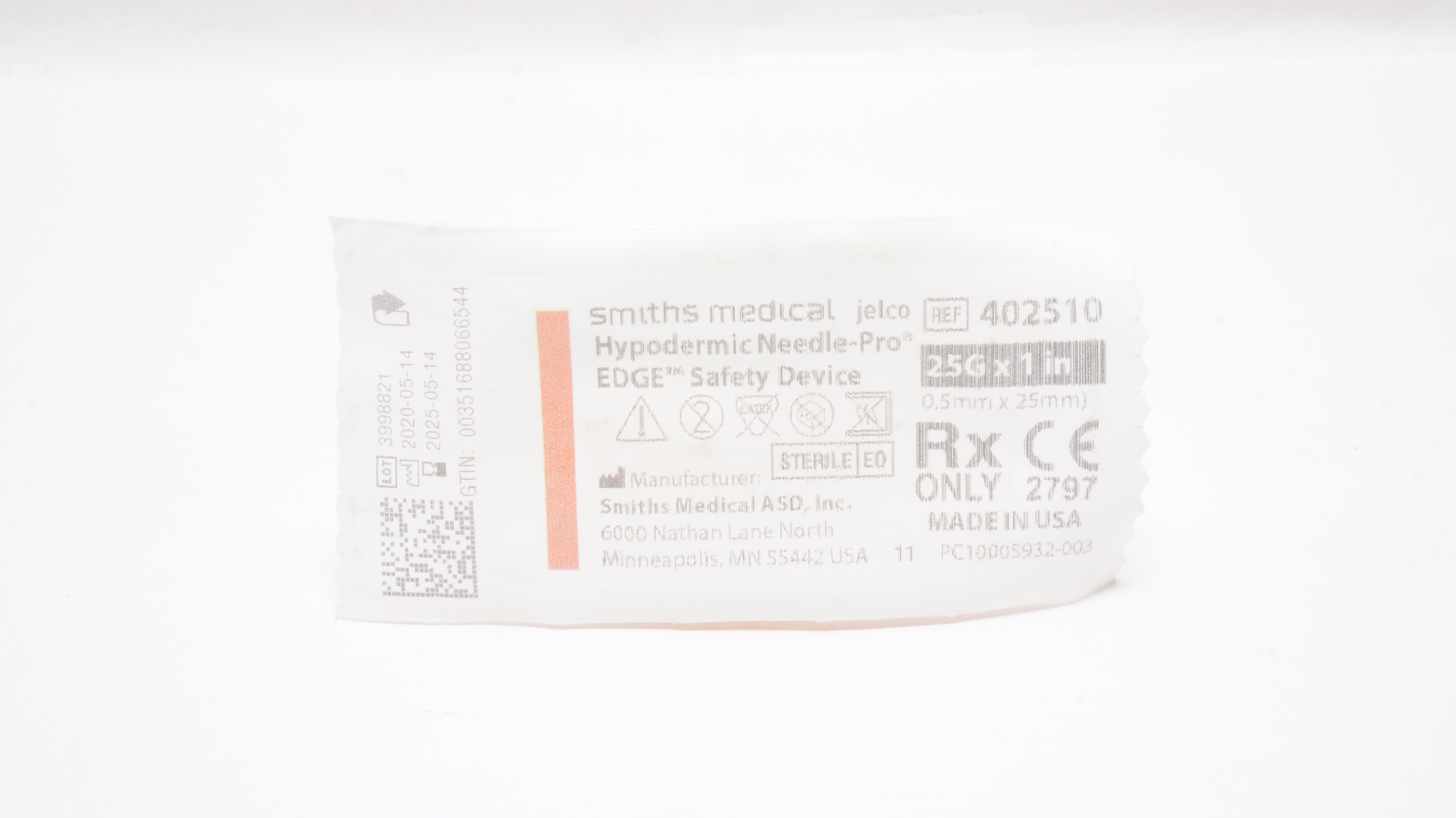 Smiths Medical 402510 Hypodermic Needle-Pro EDGE Safety Device 25G x 1inch