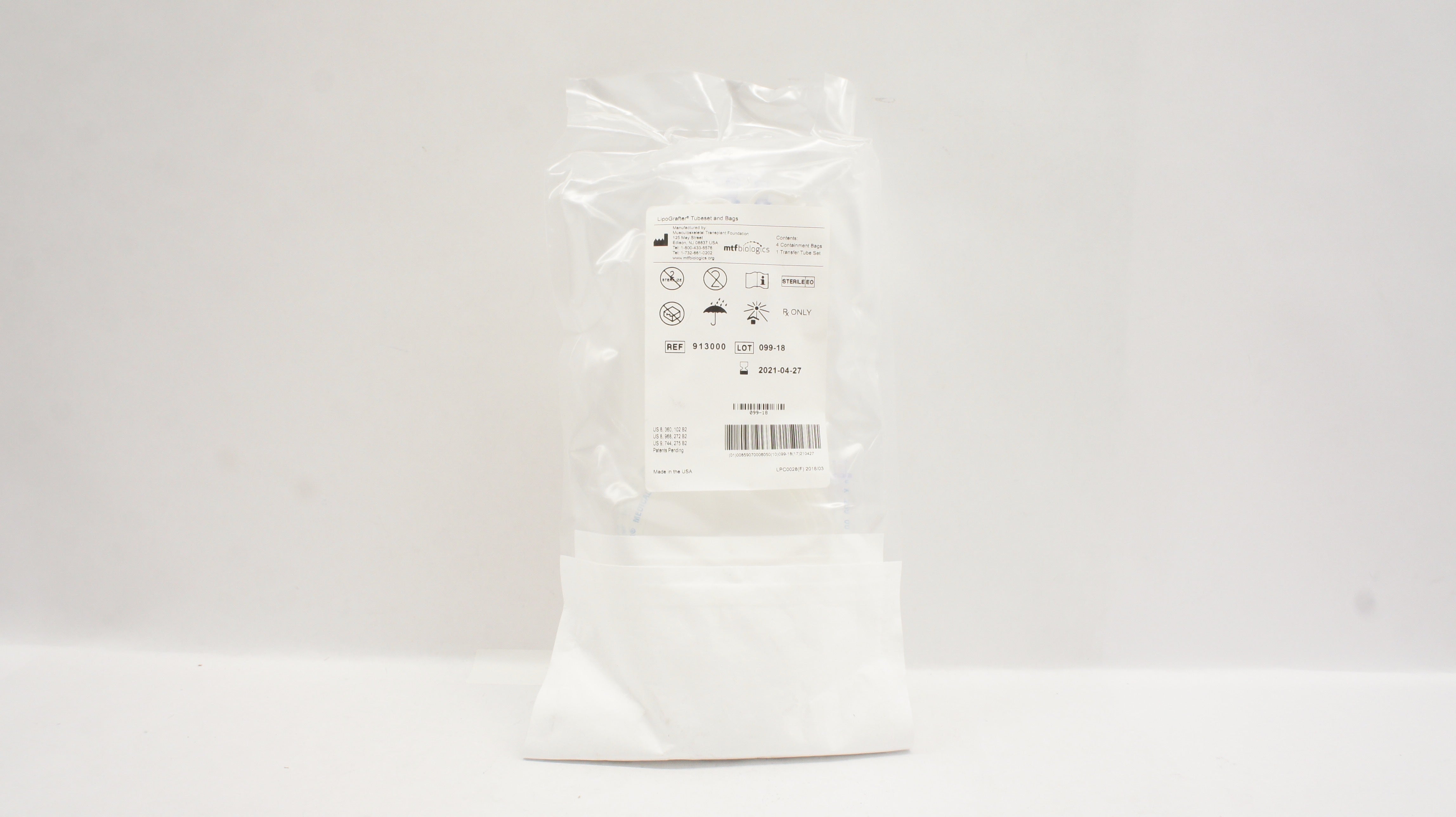MTF Biologics 913000 LipoGrafter Tubeset and Bags (x)