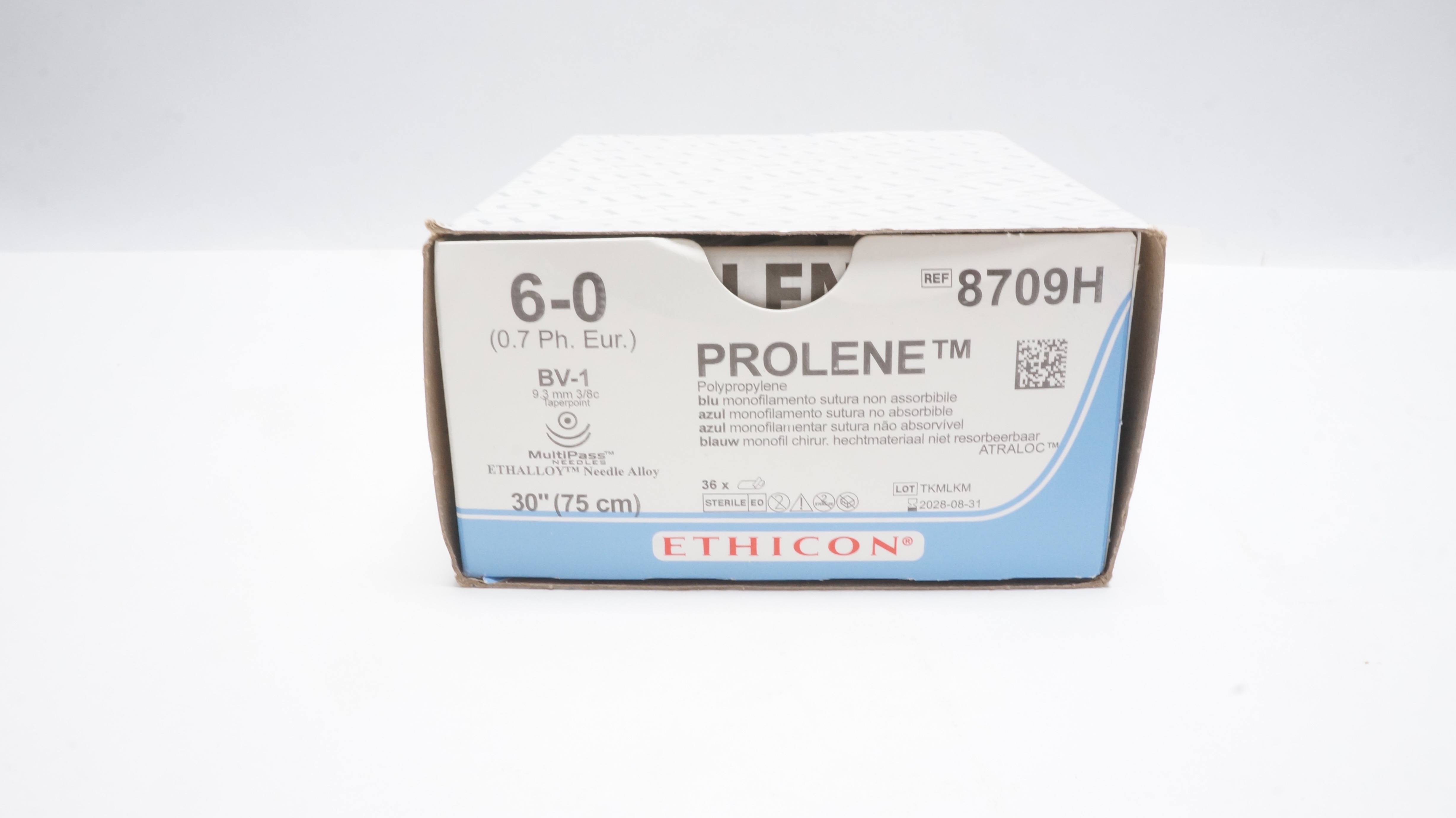 Ethicon 8709H 6-0 Prolene Stre BV-1 9.3mm 3/8c Taperpoint, 30 inch - Box of 36