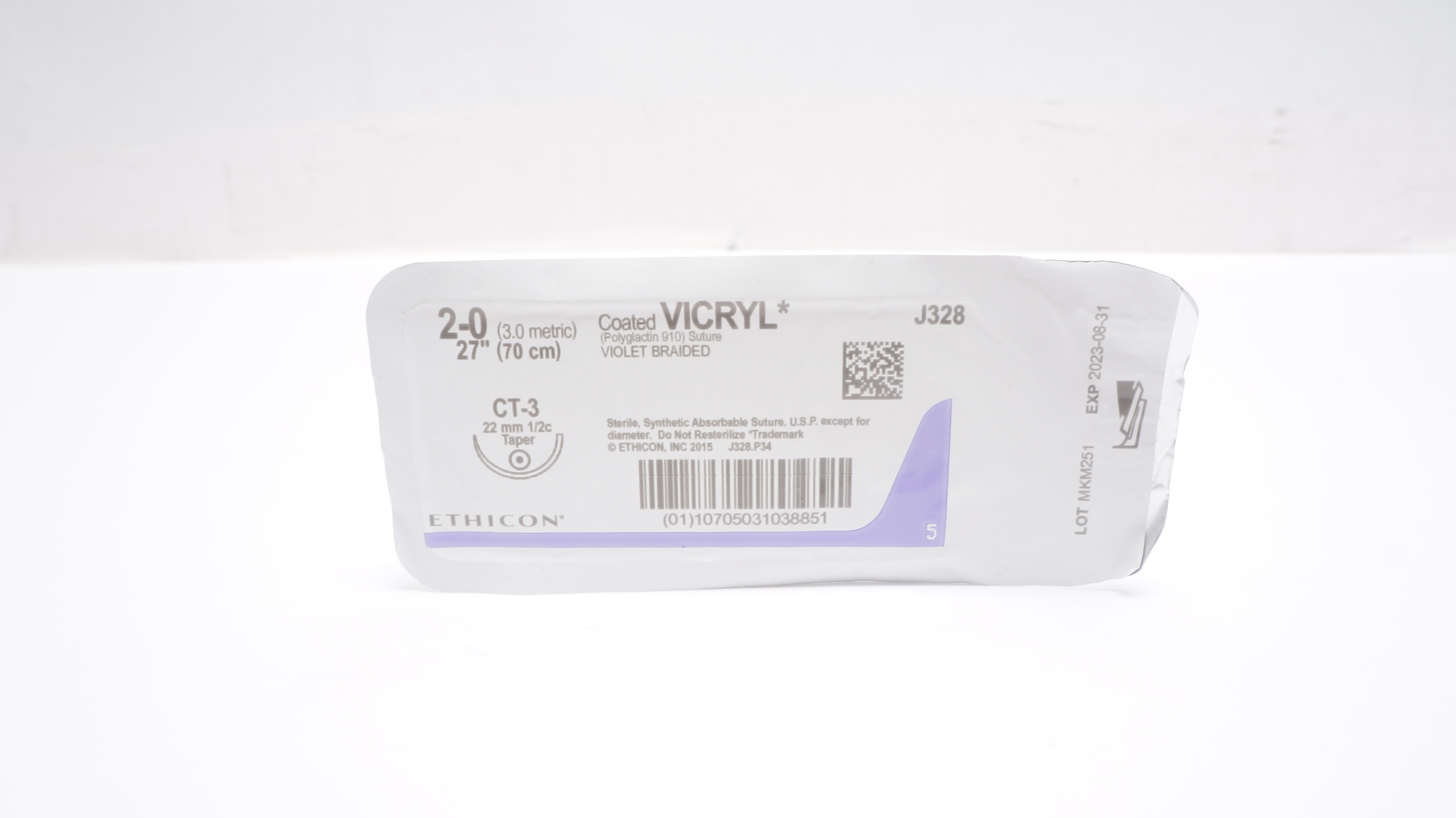 Ethicon J328 2-0 Coated VICRYL Polyglactin Stre CT-3 22mm 1/2c Taper, 27inch (x)