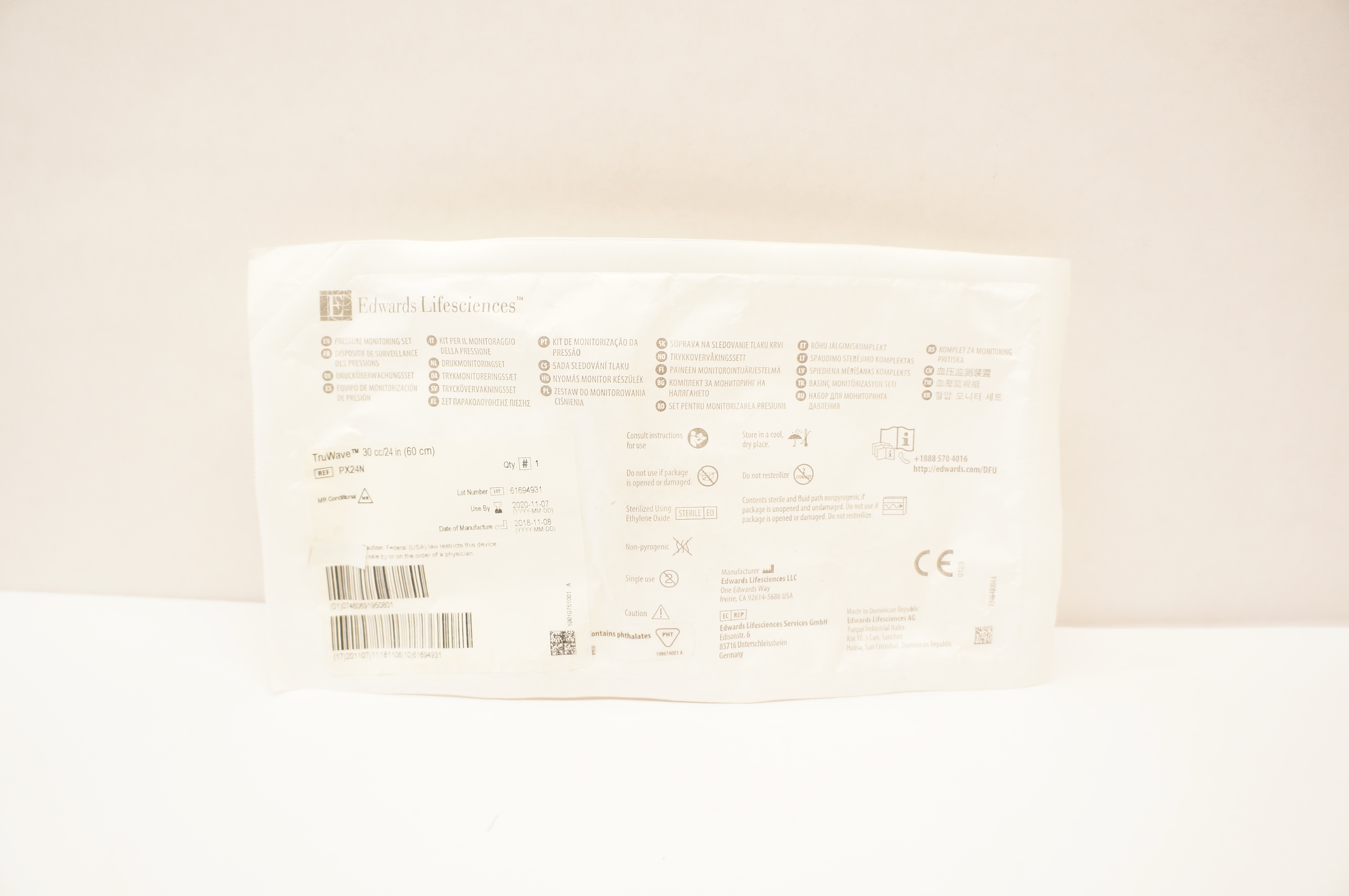 Edwards Lifesciences PX24N TruWave Pressure Monitoring Set 30cc/24inch (x)