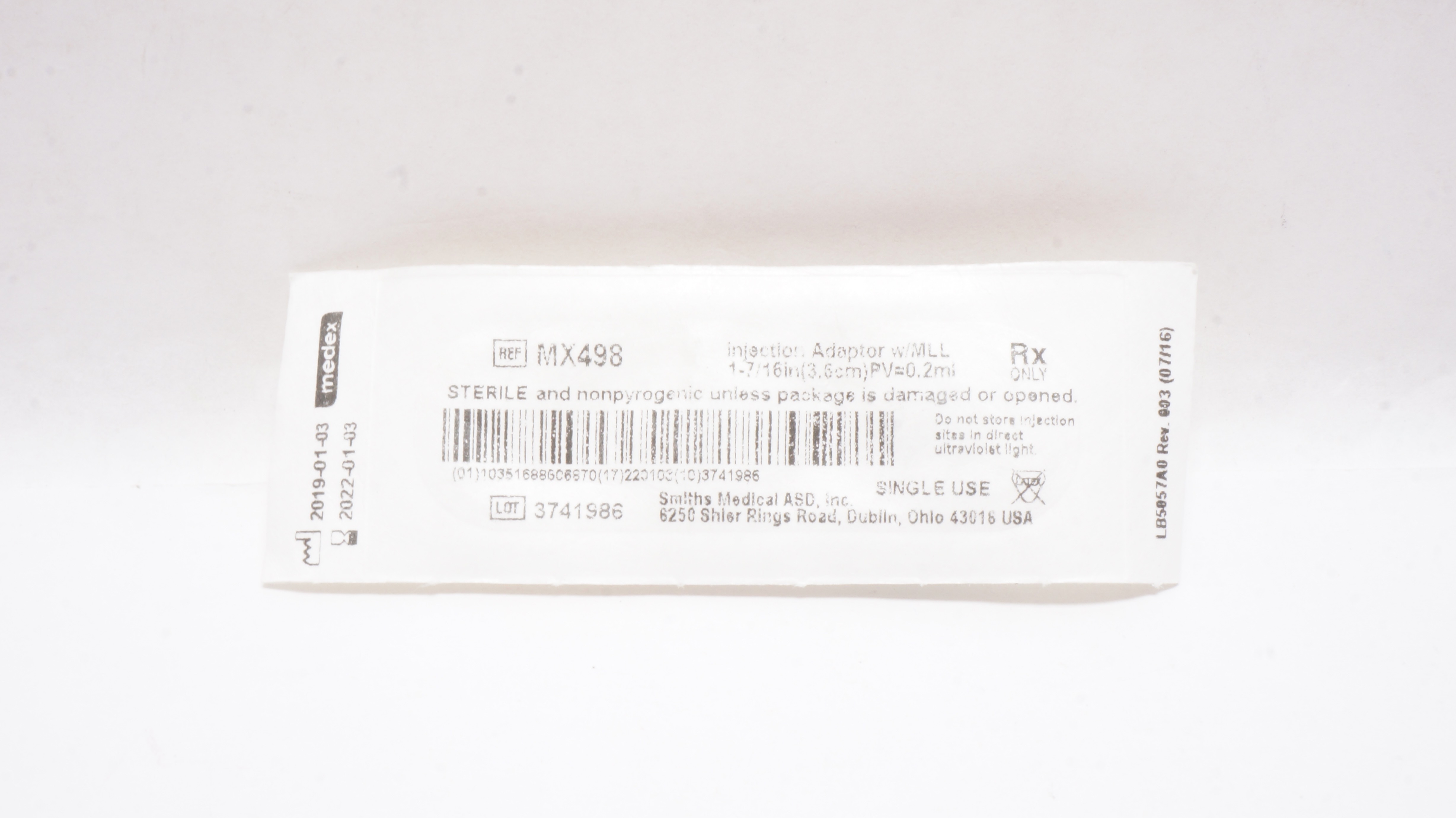 Smiths Medical MX498 Medex Injection Adaptor W/MLL 1-7/16In,PV=0.2mL (x)