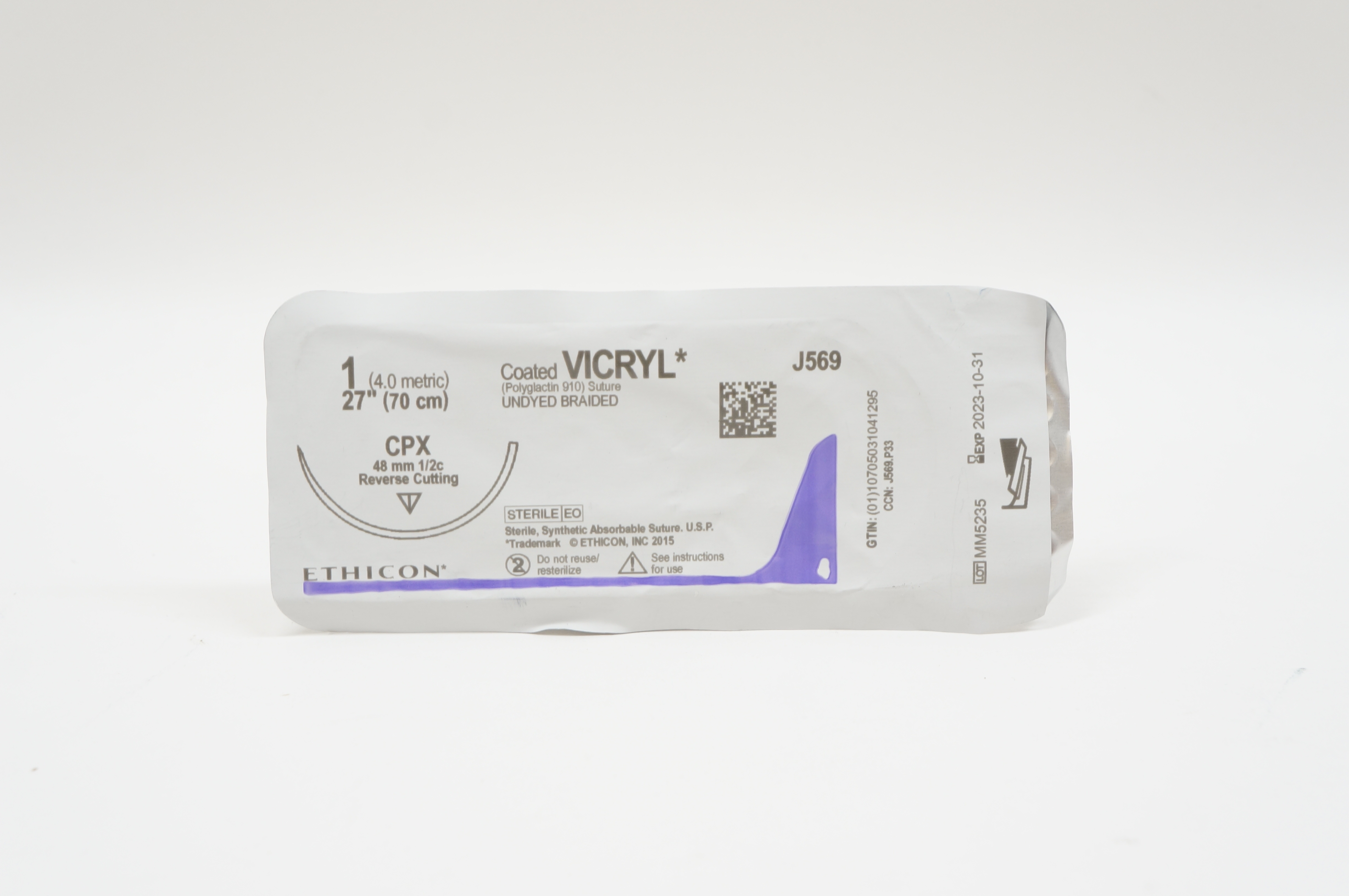Ethicon J569 1 VICRYL, CPX, 48mm 1/2c Reverse Cutting, 27inch