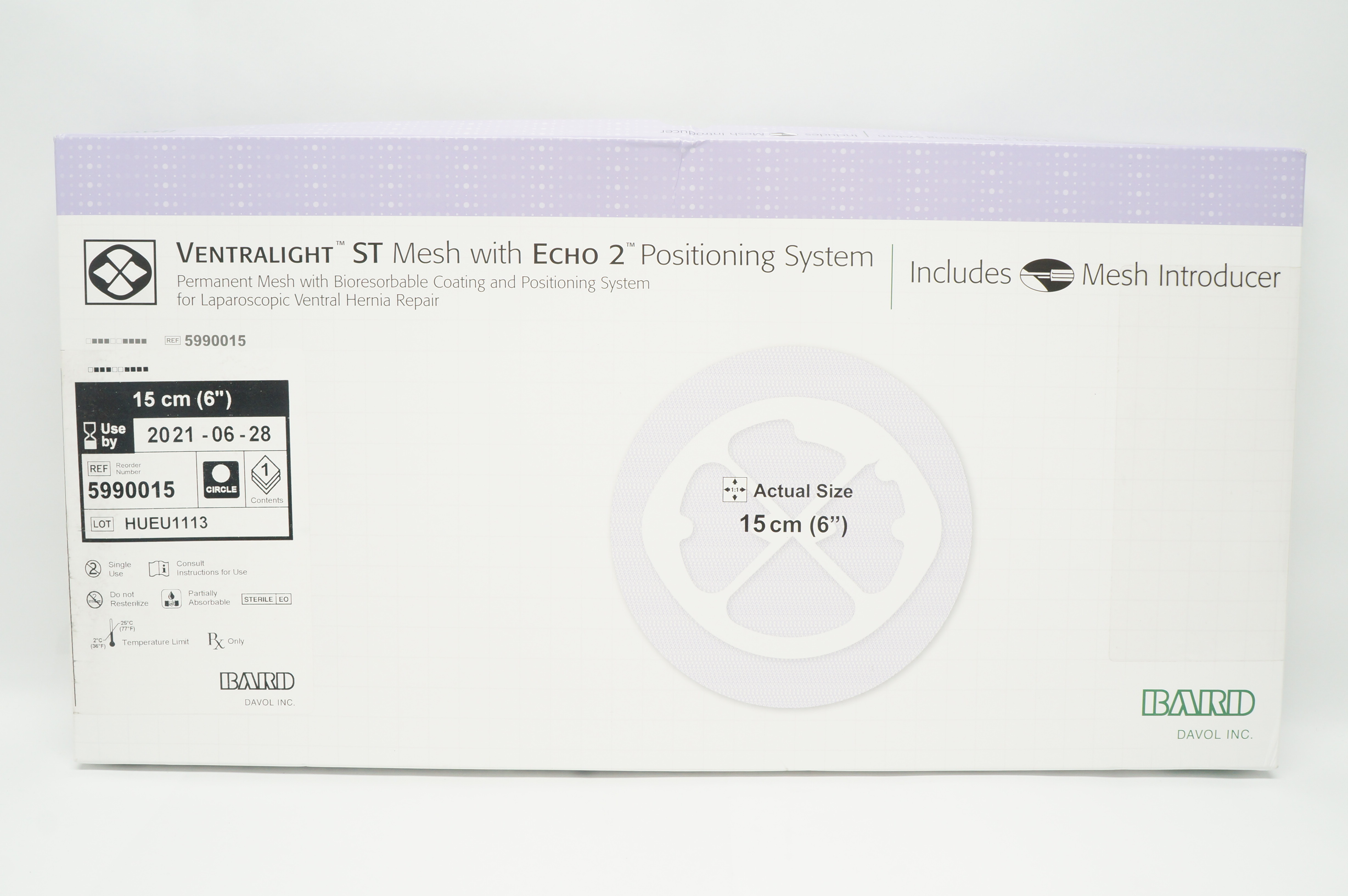 Bard 5990015 Ventralight ST Mesh With Echo 2 Positioning System 6 inch (x)