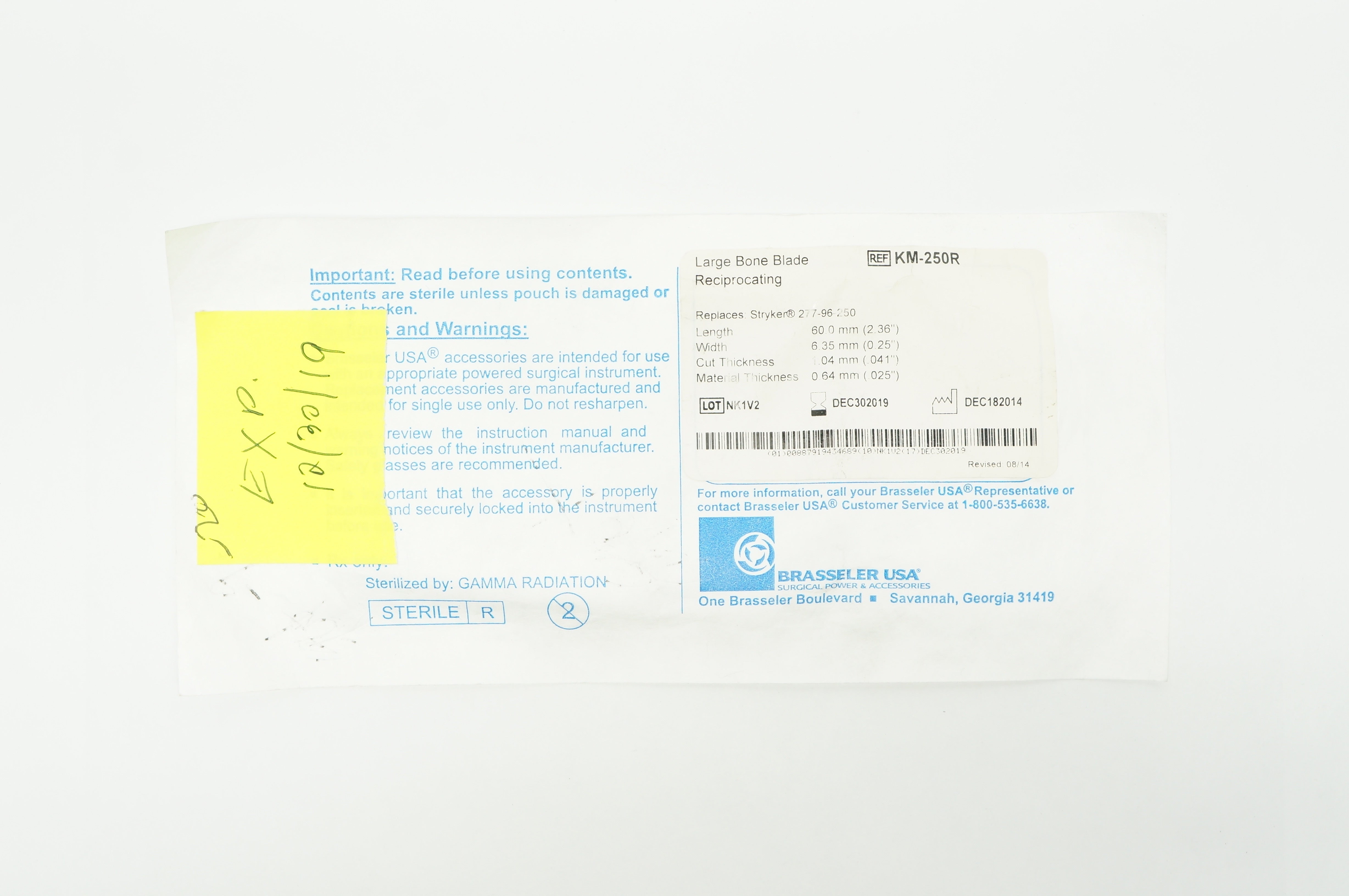 Braseller KM-250R Large Bone Blade Reciprocating 2.36 x 0.25 x .041 x .025inch (x)