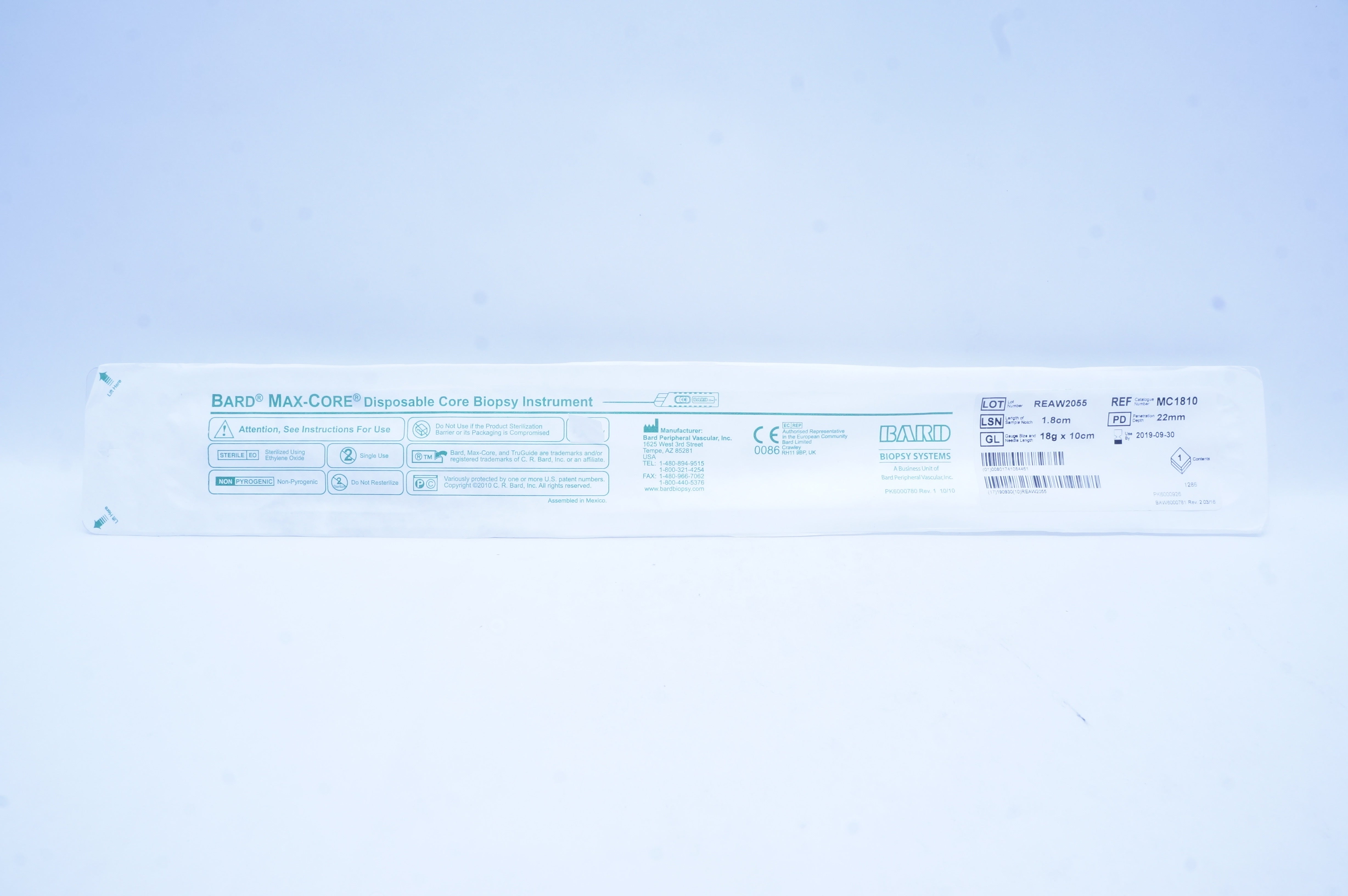 Bard MC1810 Max-Core Disposable Core Biopsy Instrument 18g x 1.8cm x 22mm (x)