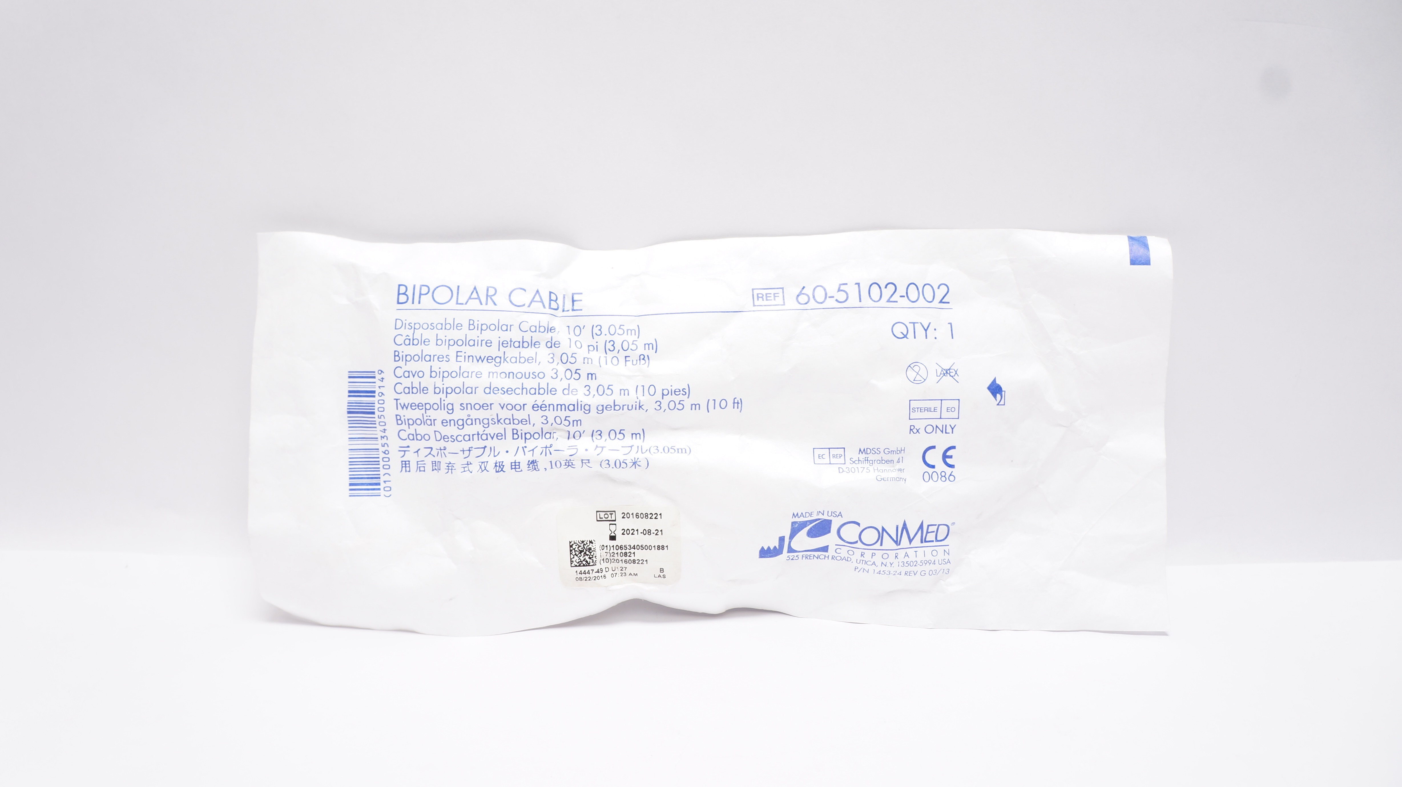 ConMed 60-5102-002 Disposable Bipolar Cable 10 Ft. (x)