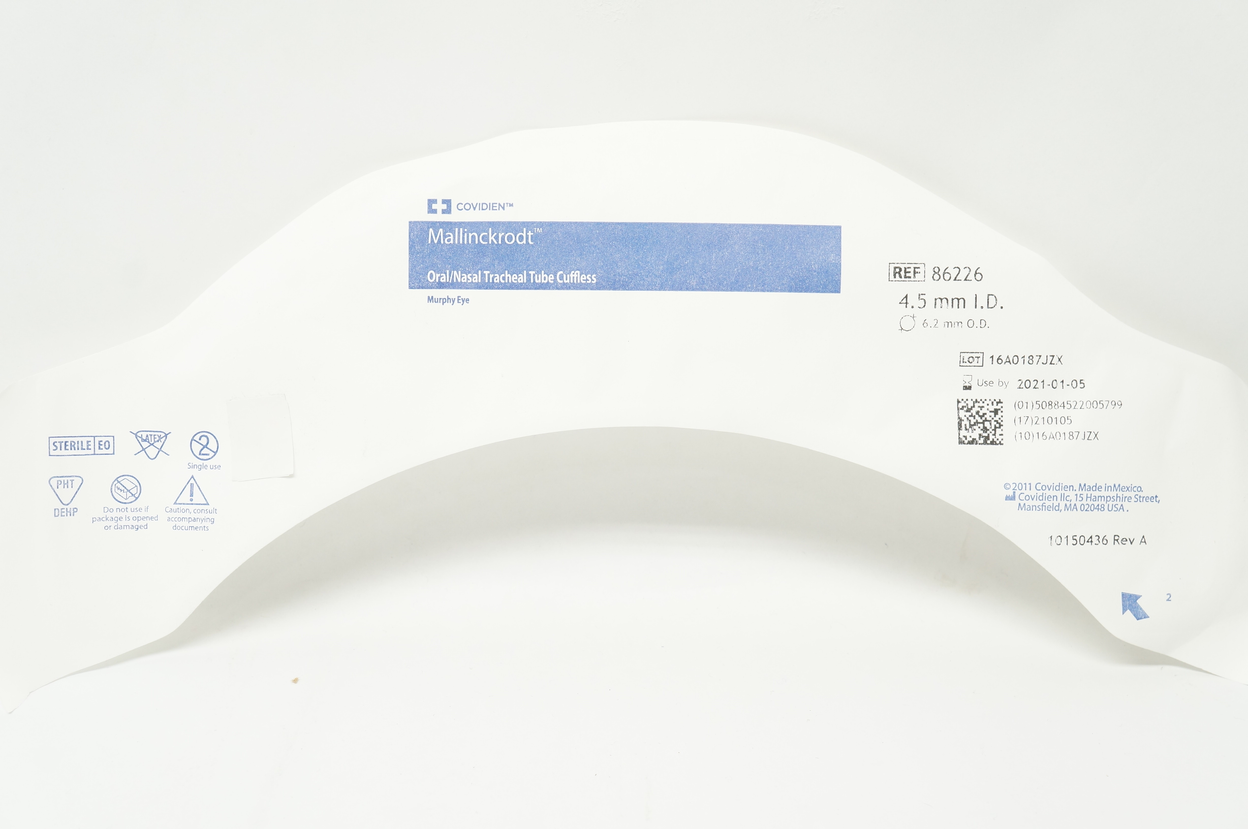 Covidien 86226 Mallinckrodt Oral/Nasal Tracheal Tube Cuffless 4.5mm x 6.2mm (x)