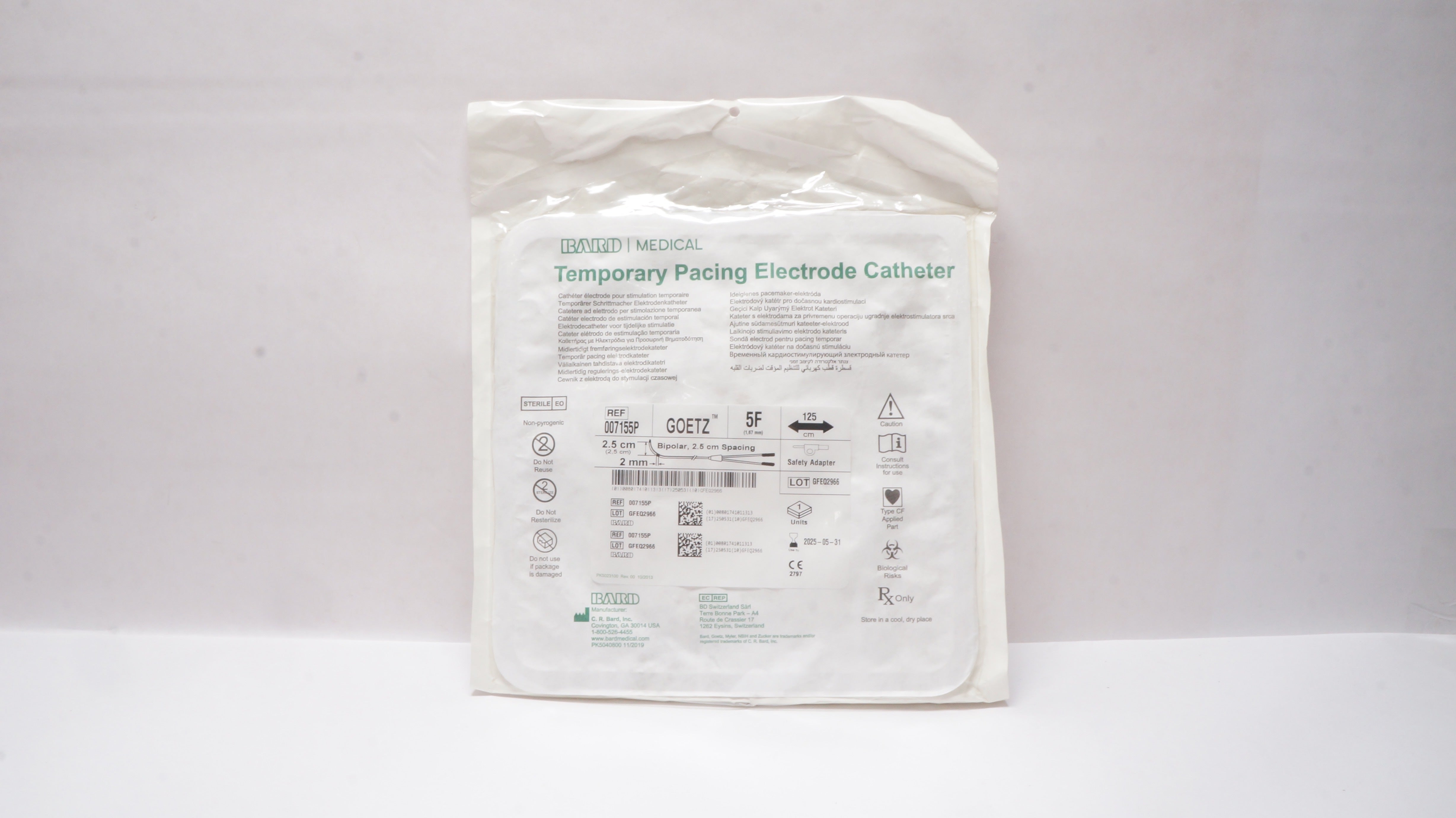 Bard 007155P Temporary Pacing Electrode Cath. Goetz 5F, Bipolar 2.5cm Spacing