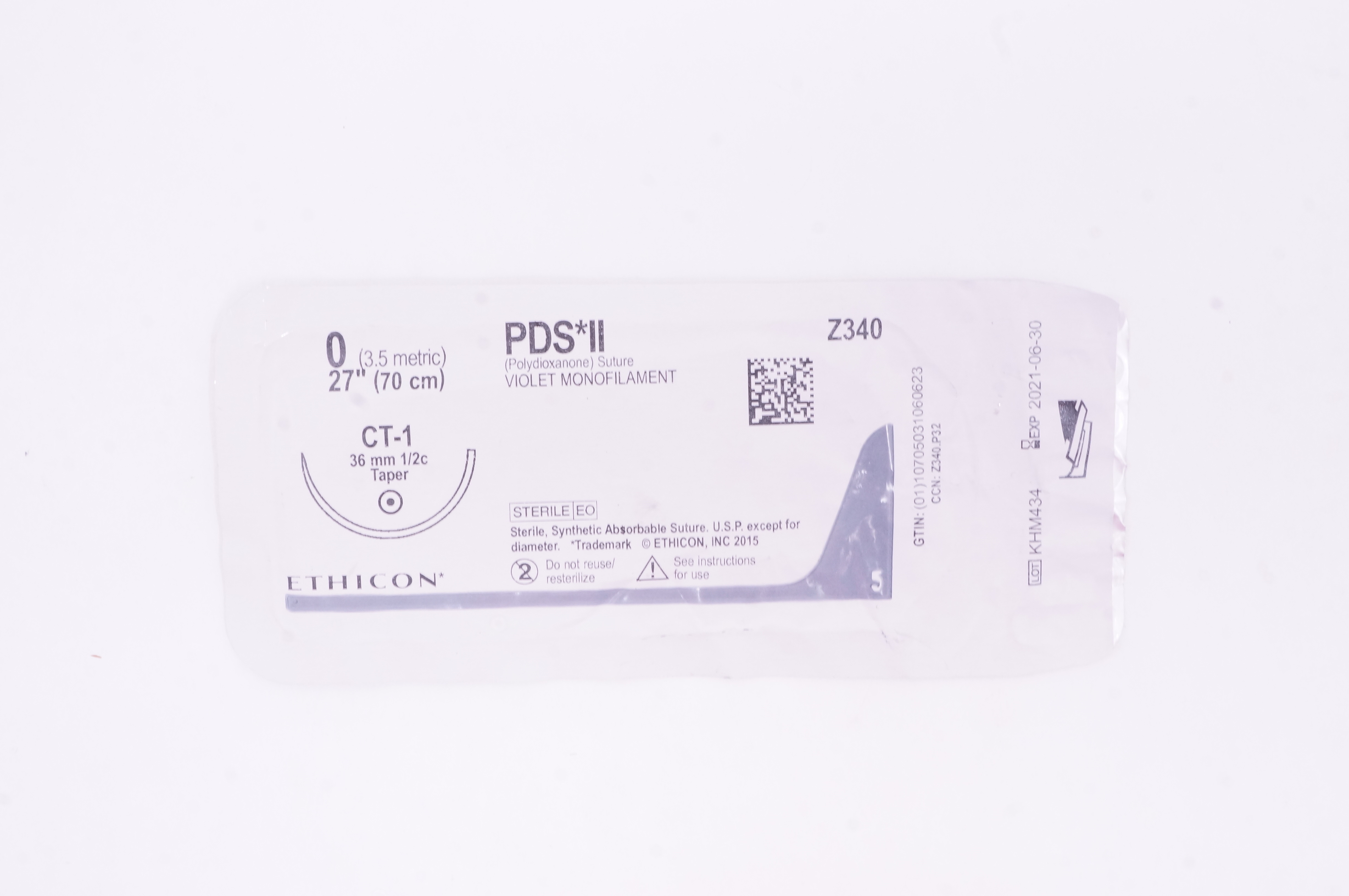 Ethicon Z340 0 PDS II, CT-1, 36mm 1/2c Taper, 27inch