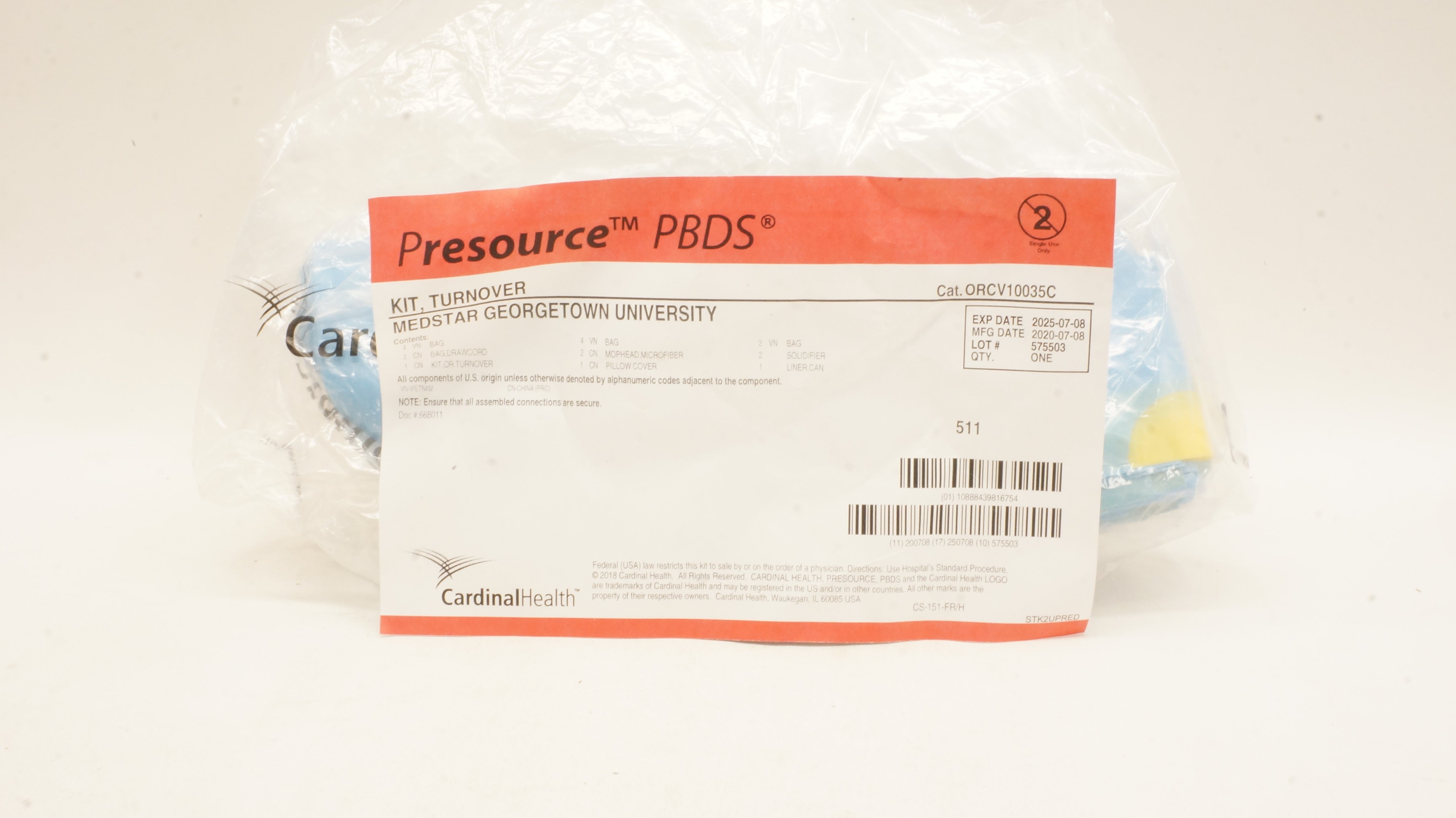 Cardinal Health ORCV10035C PBDS Presource Kit, Turnover