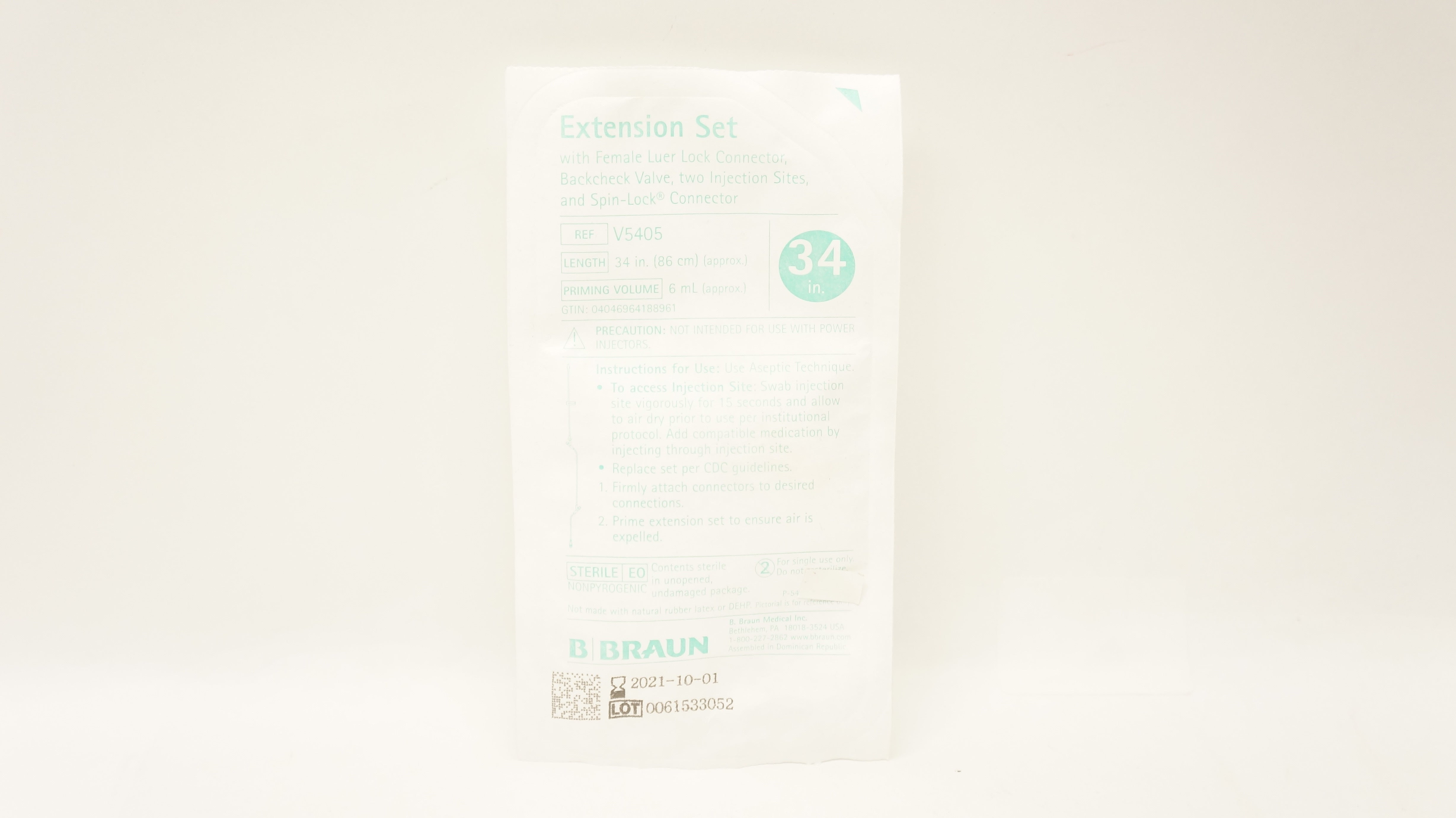 Braun V5405 Extension Set with Female Luer Lock Connector 34inch x 6mL (x)