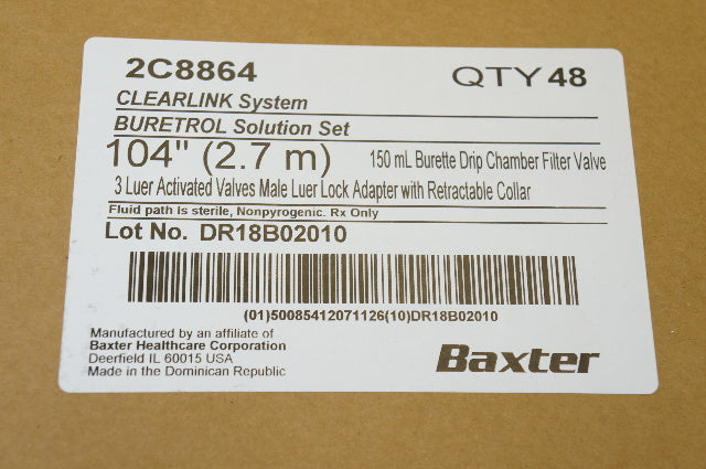 Baxter 2C8864 CLEARLINK System Buretrol Solution Set 104inch - Box of 48
