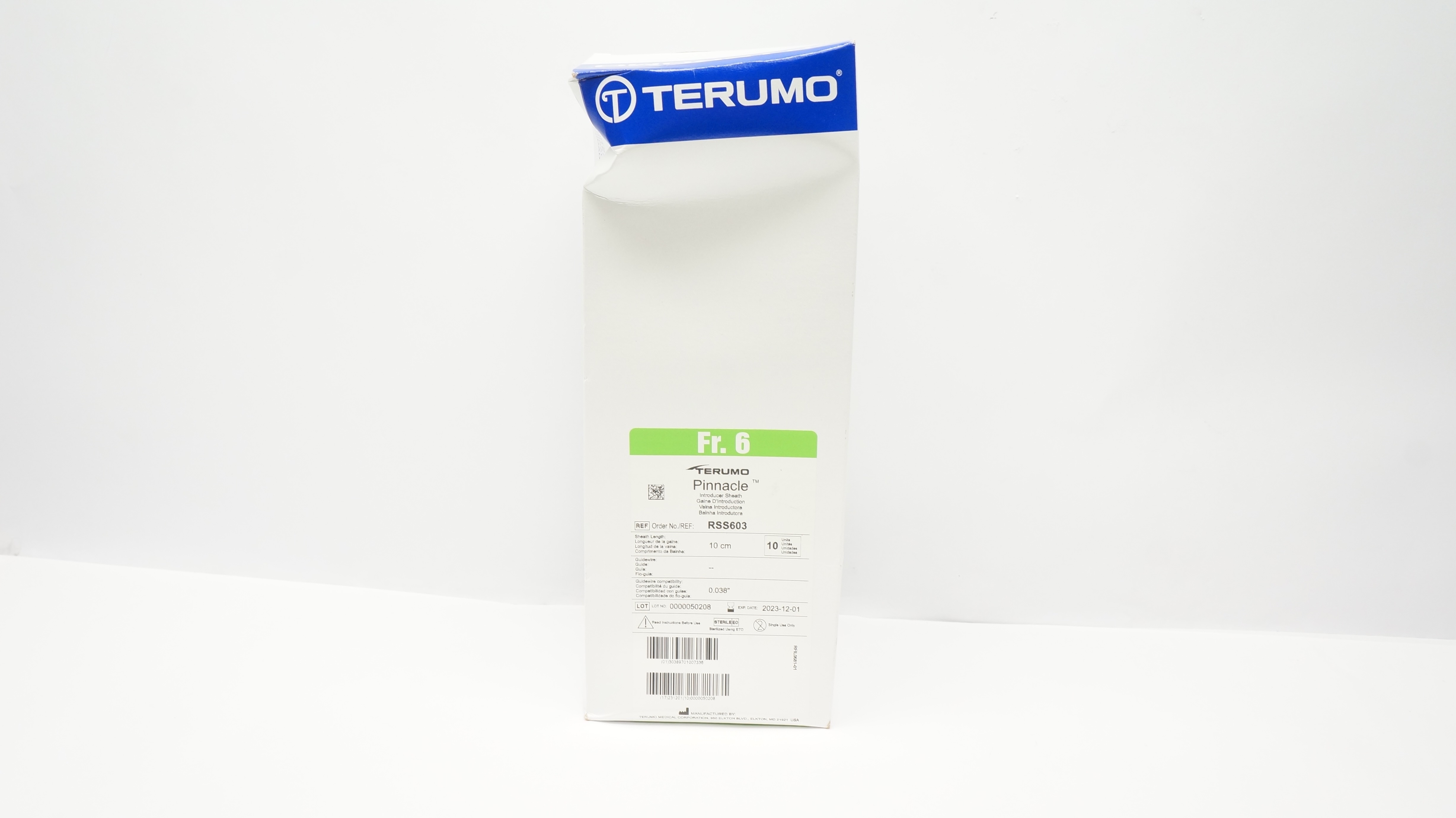 Terumo RSS603 Pinnacle Introducer Sheath 6Fr. x 10cm - Box of 10 (x)