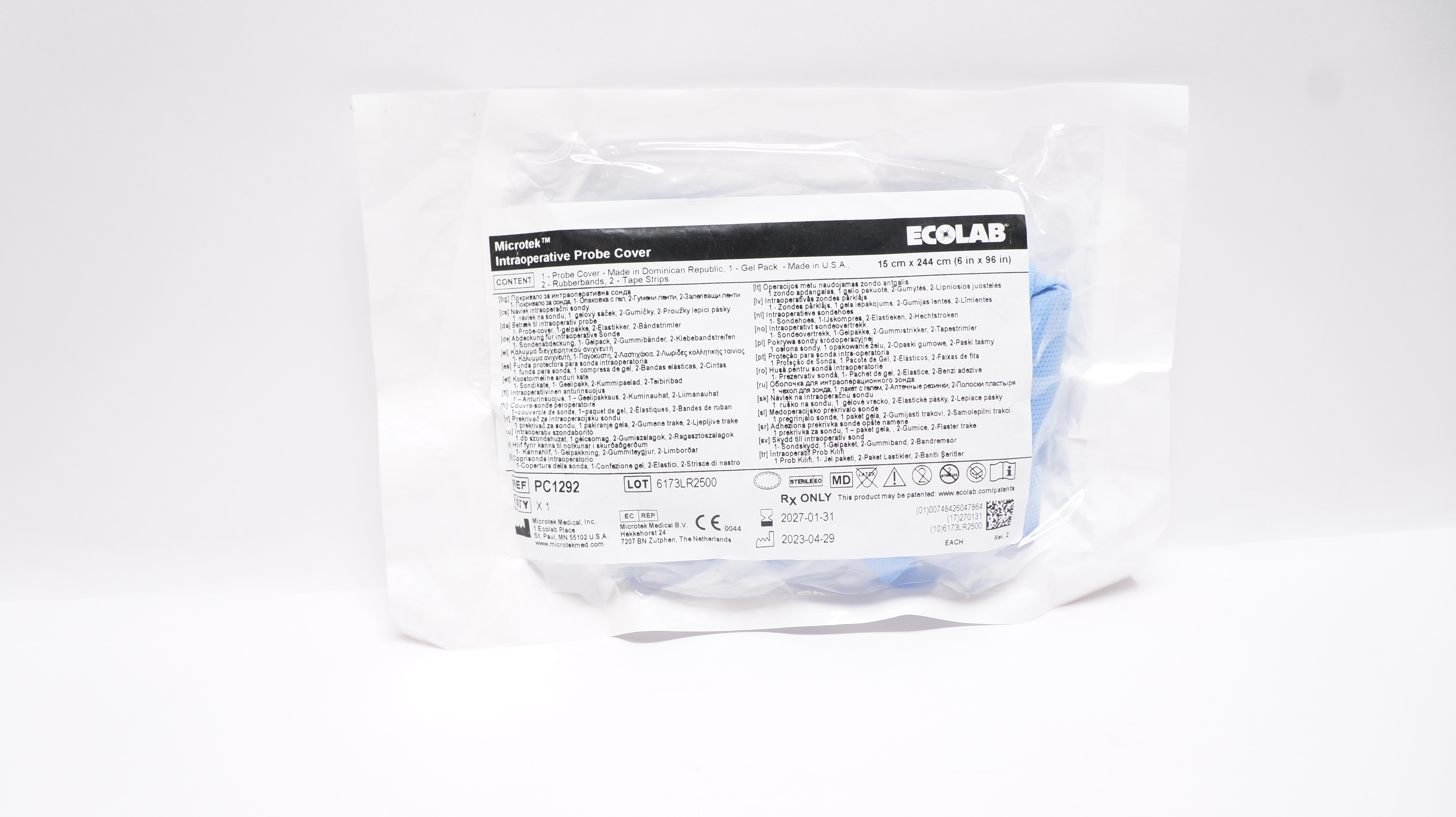 Microtek PC1292 Ecolab Adhesion Intraoperative Probe Cover 6inch x 96inch