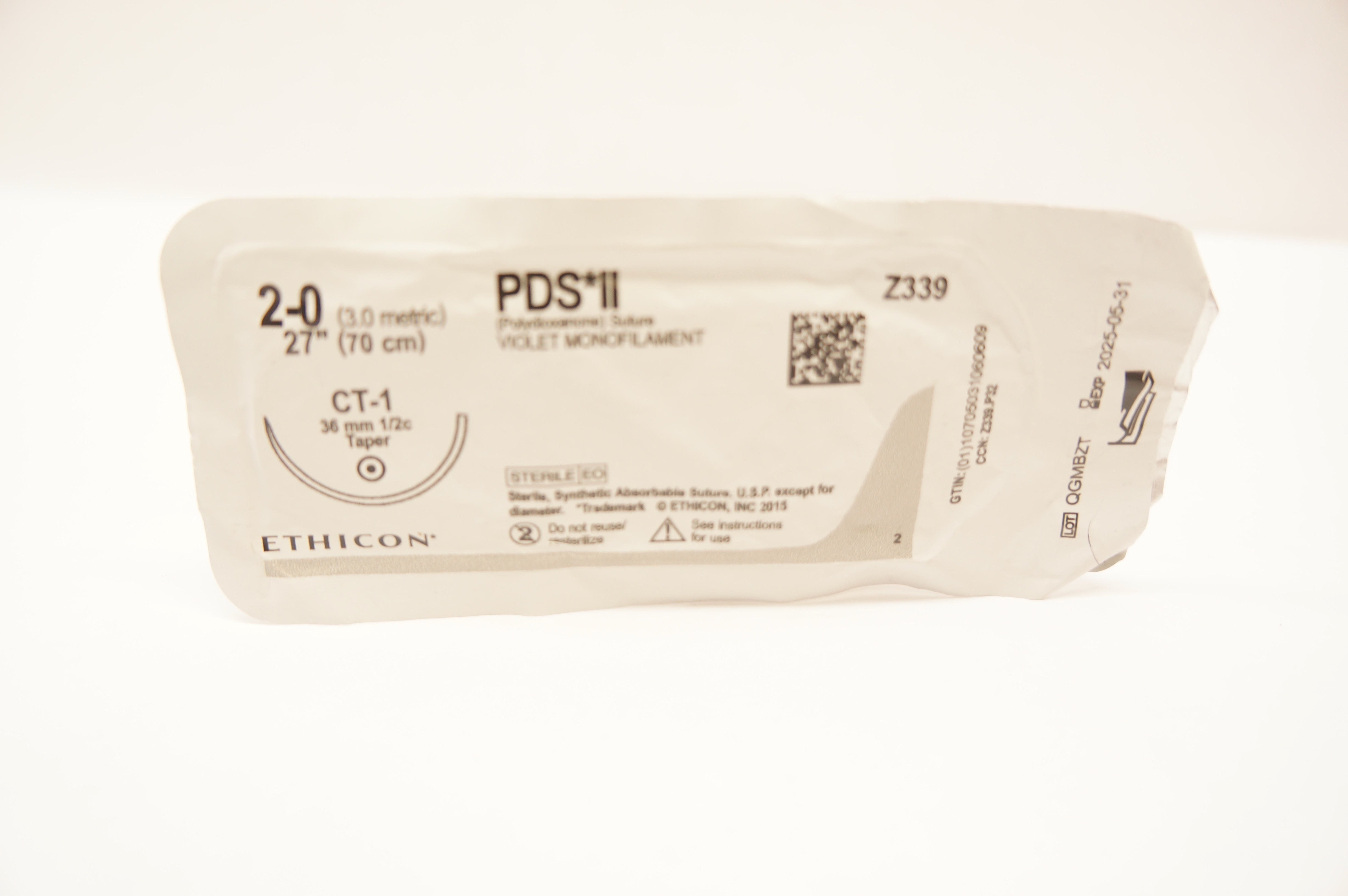 Ethicon Z339 2-0 PDS II Polydioxanone Stre CT-1 36mm 1/2c Taper, 27inch