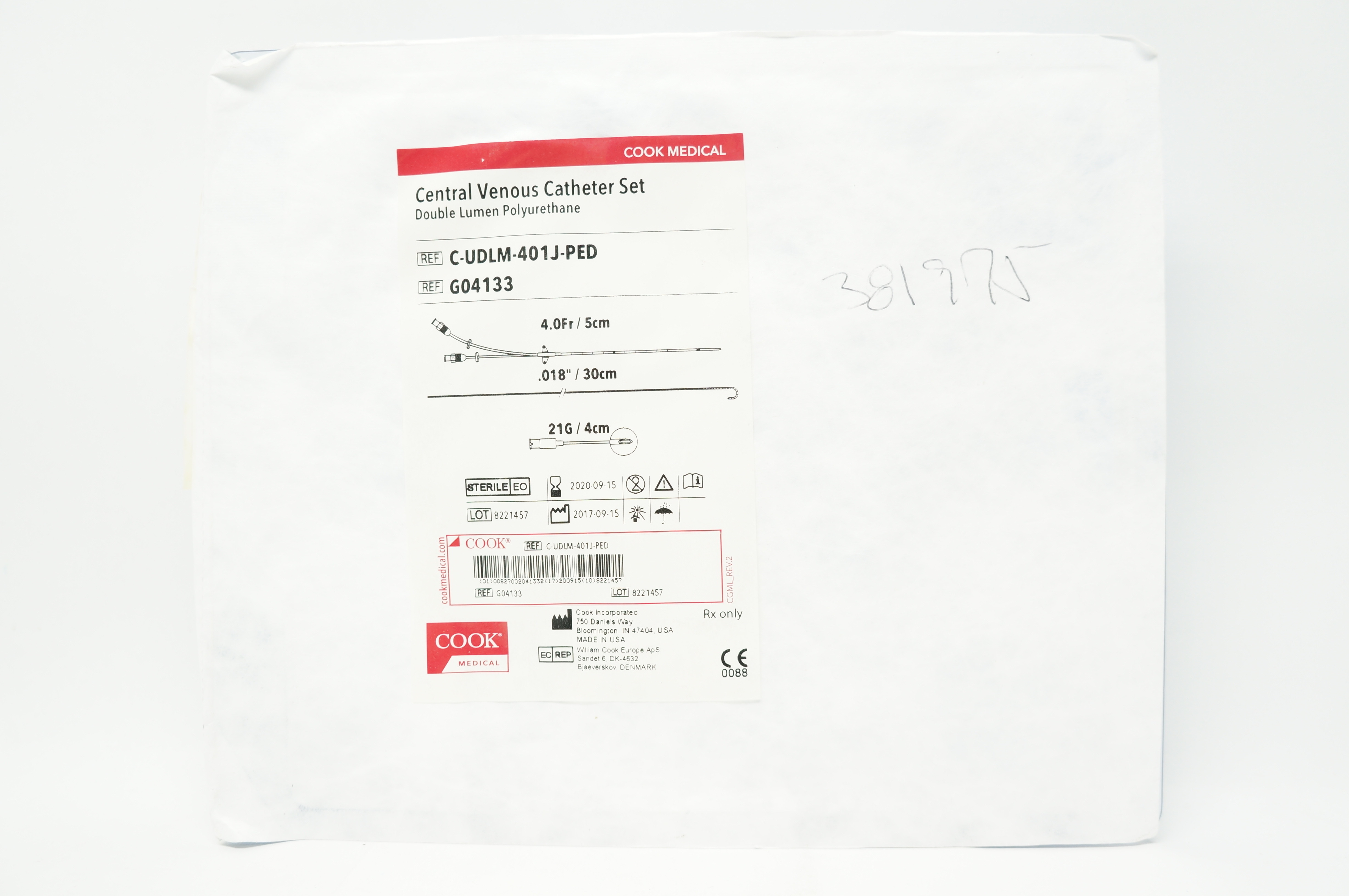 Cook Medical G04133 Central Venous Cath. Set 4.0Fr x .018 inch x 21G (x)