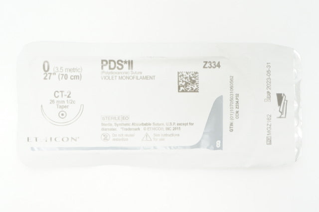 Ethicon Z334 0 PDS II VIOLET MONOFILAMENT CT-2 26mm 1/2c Taper, 27inch