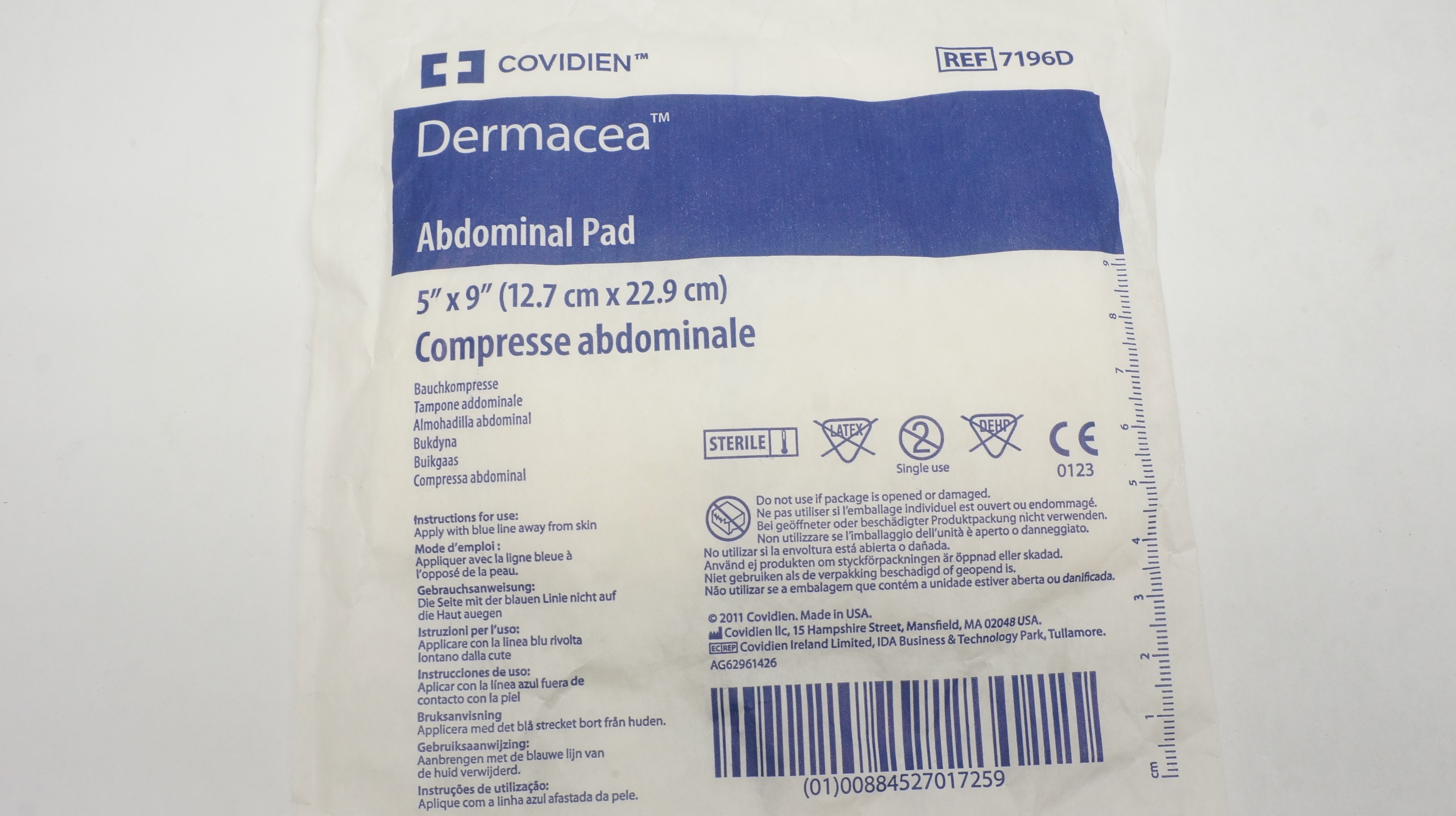 Covidien 7196D Dermacea Abdominal Pad 5inch x 9inch