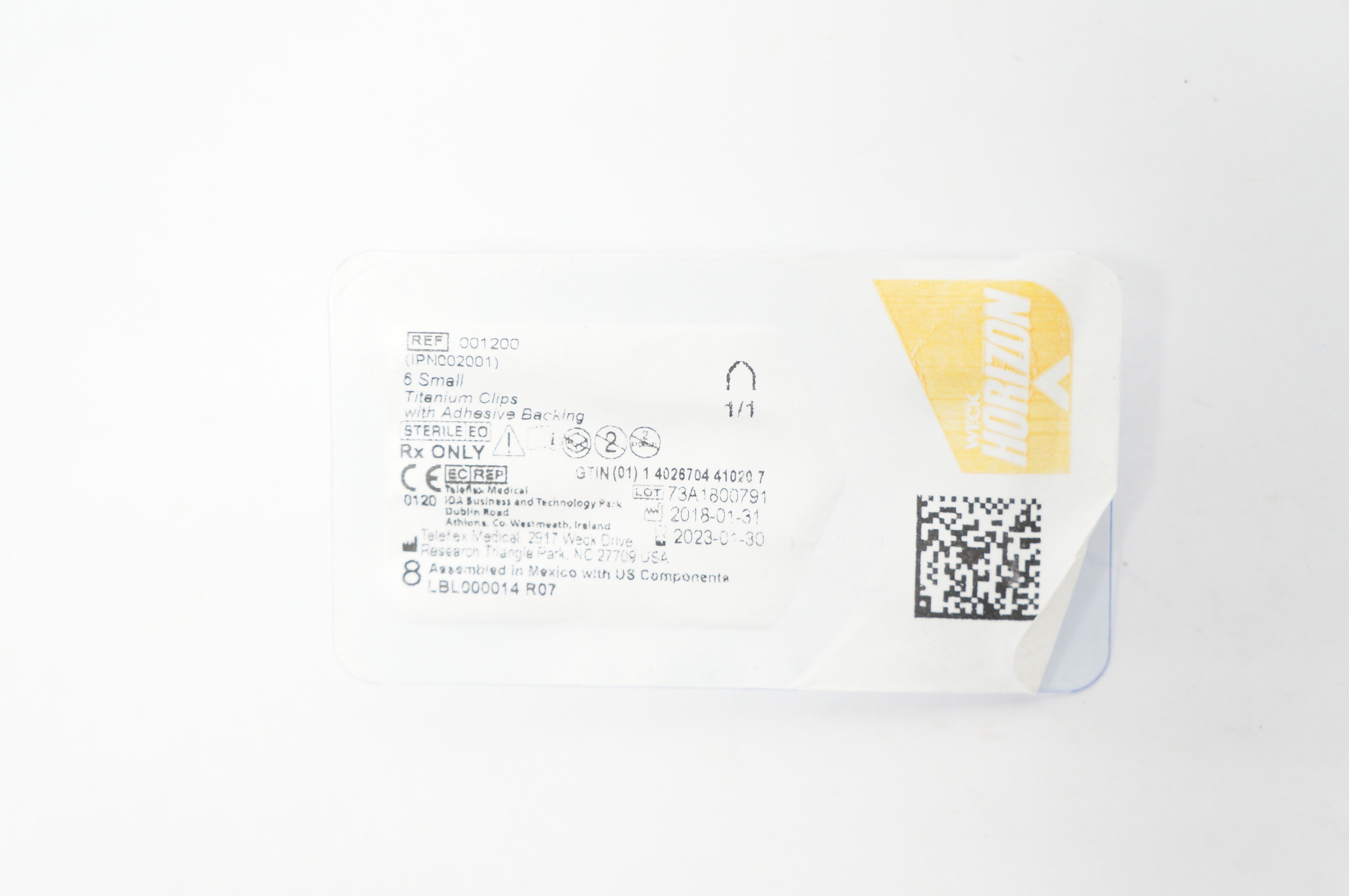 Teleflex 001200 Weck Horizon 6 Small Titanium Clips with Adhesive Backing