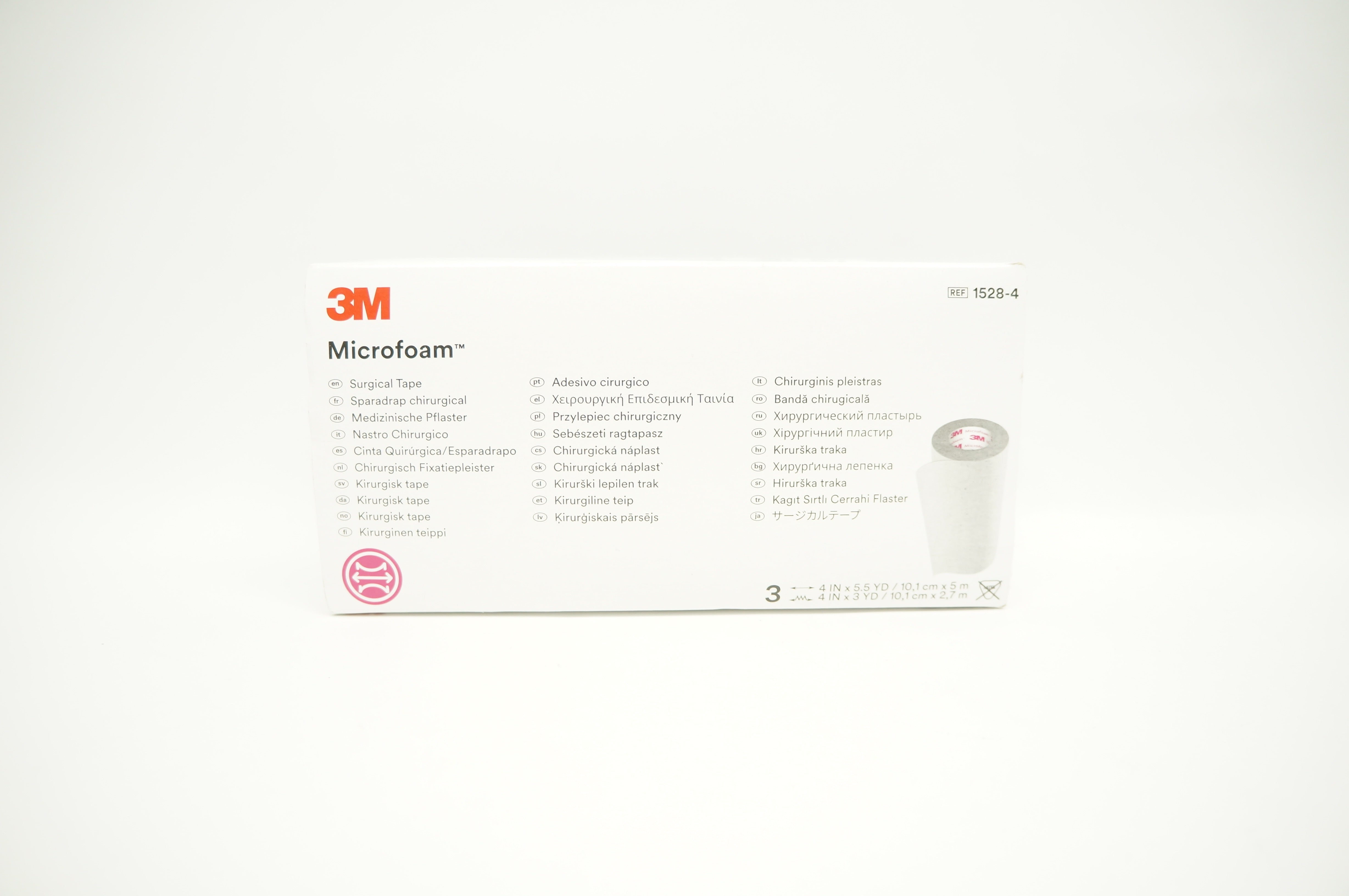 3M 1528-4 Microfoam Surgical Tape 4 inch x 5.5yd, 4 inch x 3yd - Box of 3