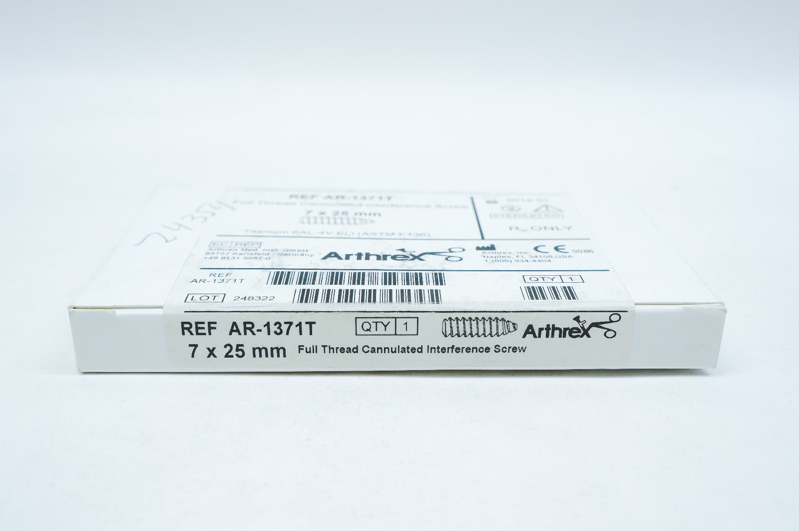 Arthrex AR-1371T Full Thread Cannulated Interference Screw 7 x 25mm (x)