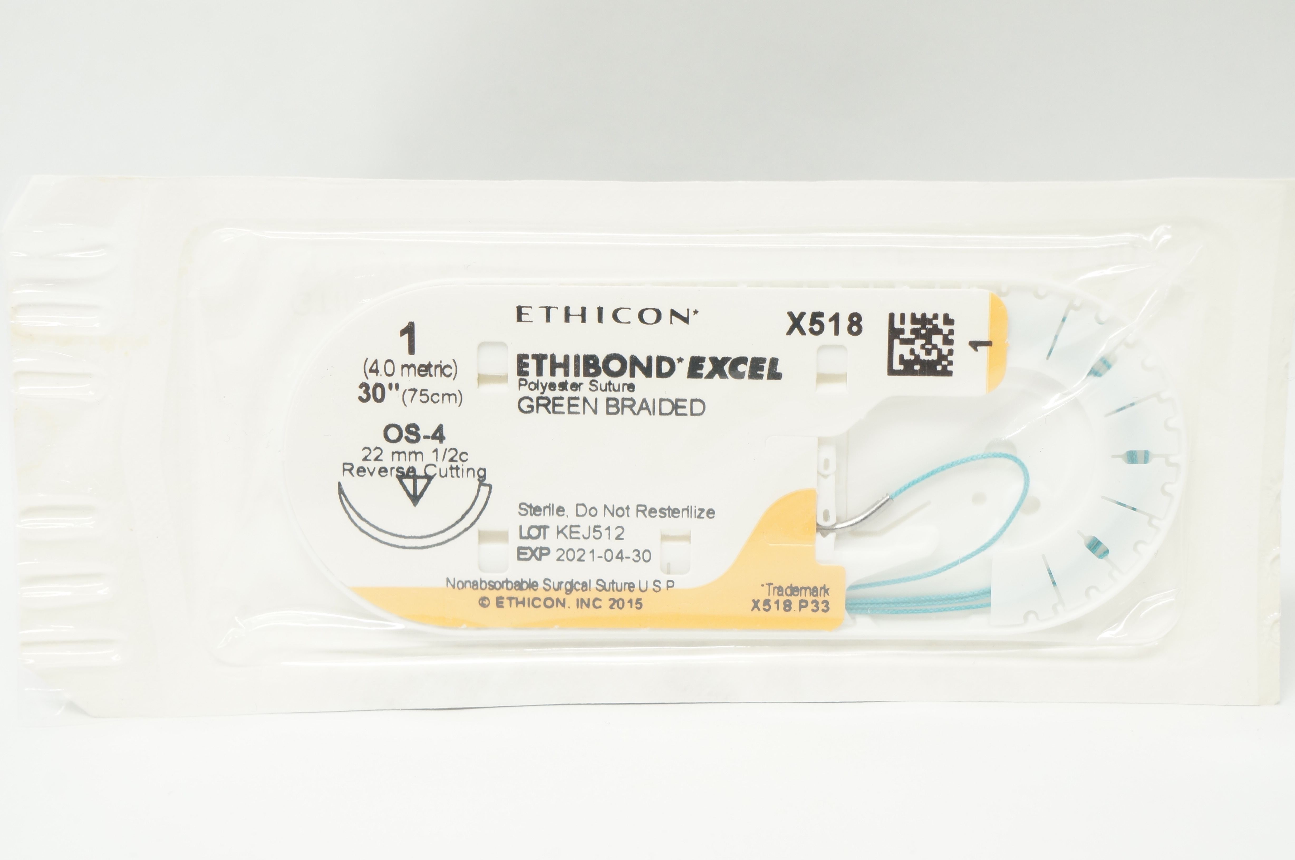 Ethicon X518 1 Ethibond Excel Stre OS-4 22mm 1/2c Reverse Cutting, 30inch (x)